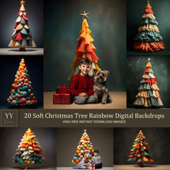 20 Soft Christmas Tree Rainbow Digital Backdrops Sets for Christmas Holiday Photography Fine Arts Studio Background