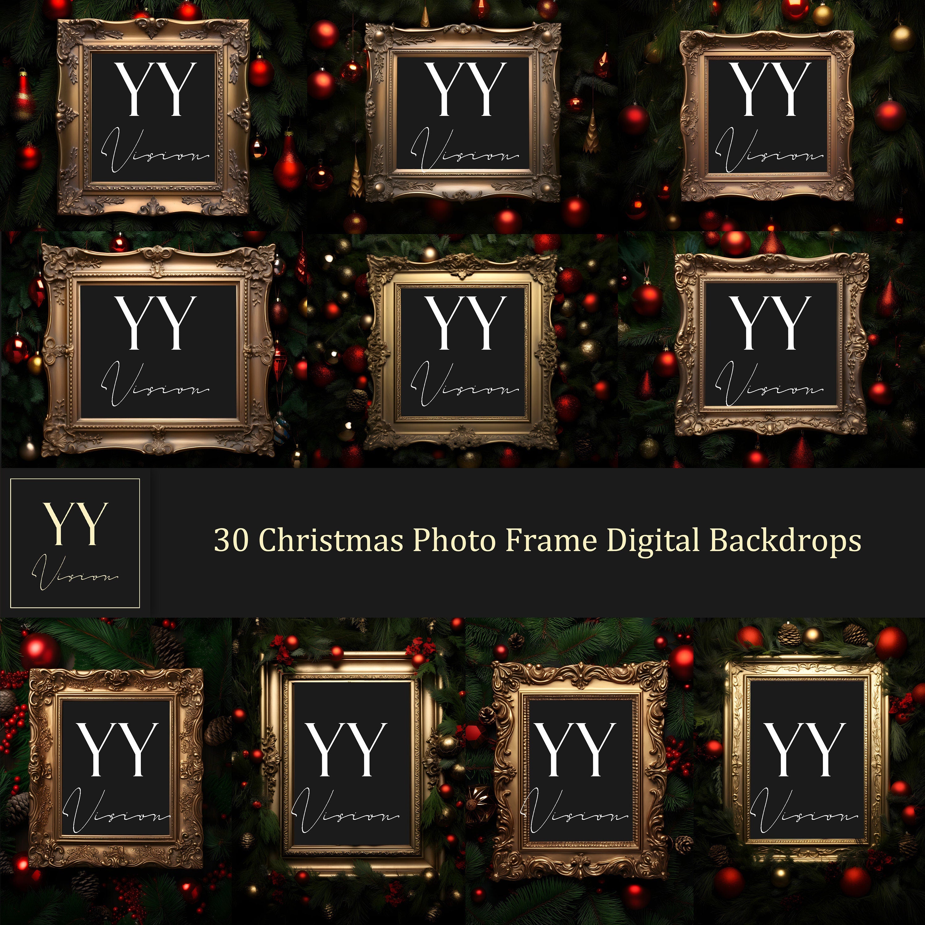 30 Christmas Photo Frame Digital Backdrops Sets for Christmas Gift Family Photography Fine Arts Background