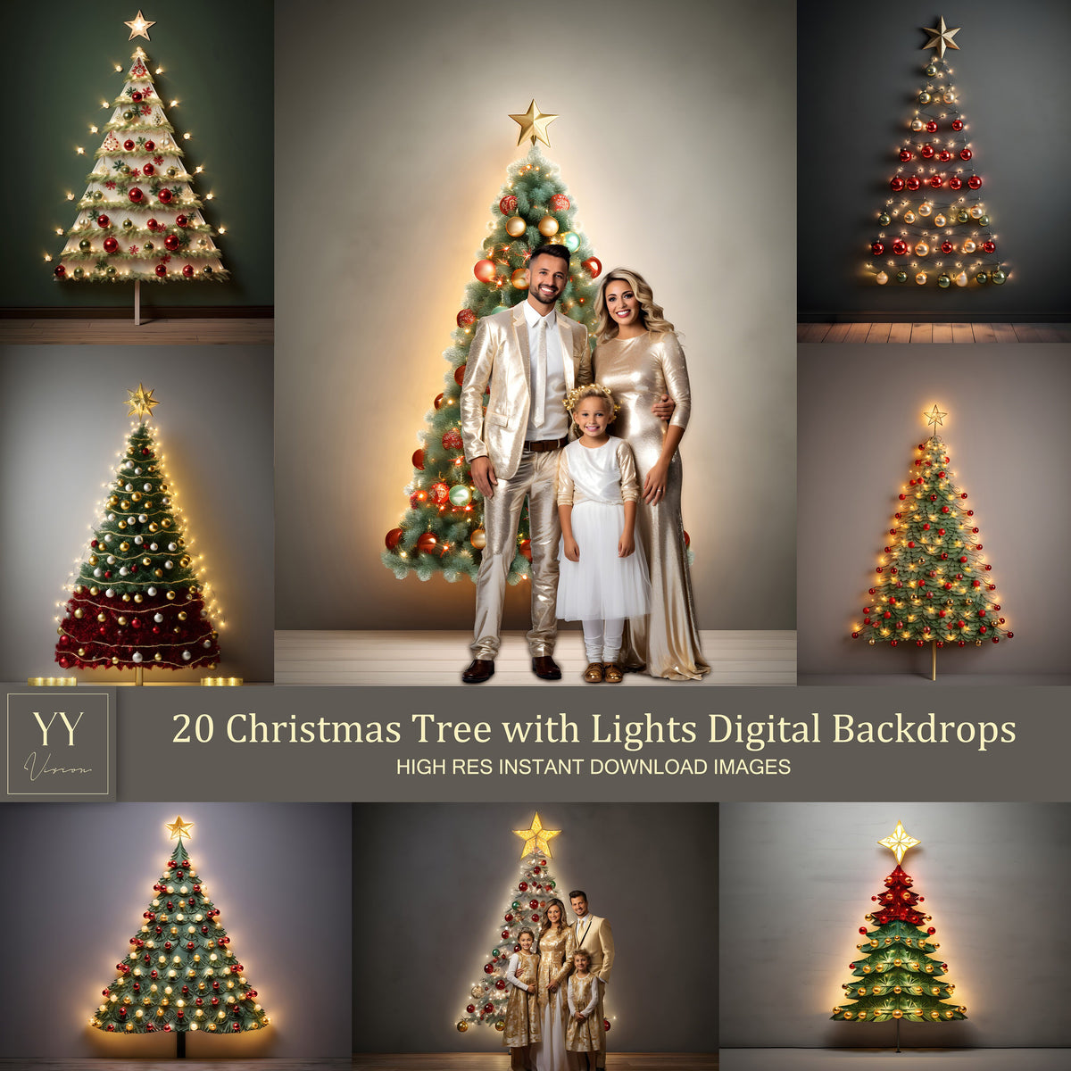 20 Weihnachtsbaum mit Lichtern Digitale Hintergründe Sets für Weihnachtsferien Fotografie Fine Arts Studio Hintergrund