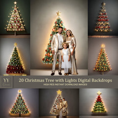 20 Christmas Tree with Lights Digital Backdrops Sets for Christmas Holiday Photography Fine Arts Studio Background