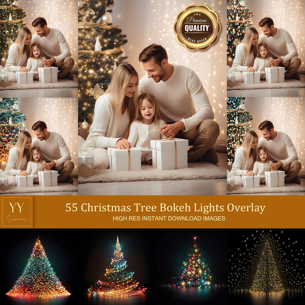 55 ensembles de superpositions de lumières Bokeh d'arbre de Noël pour la photographie de vacances de Noël en hiver, studio des beaux-arts Photoshop