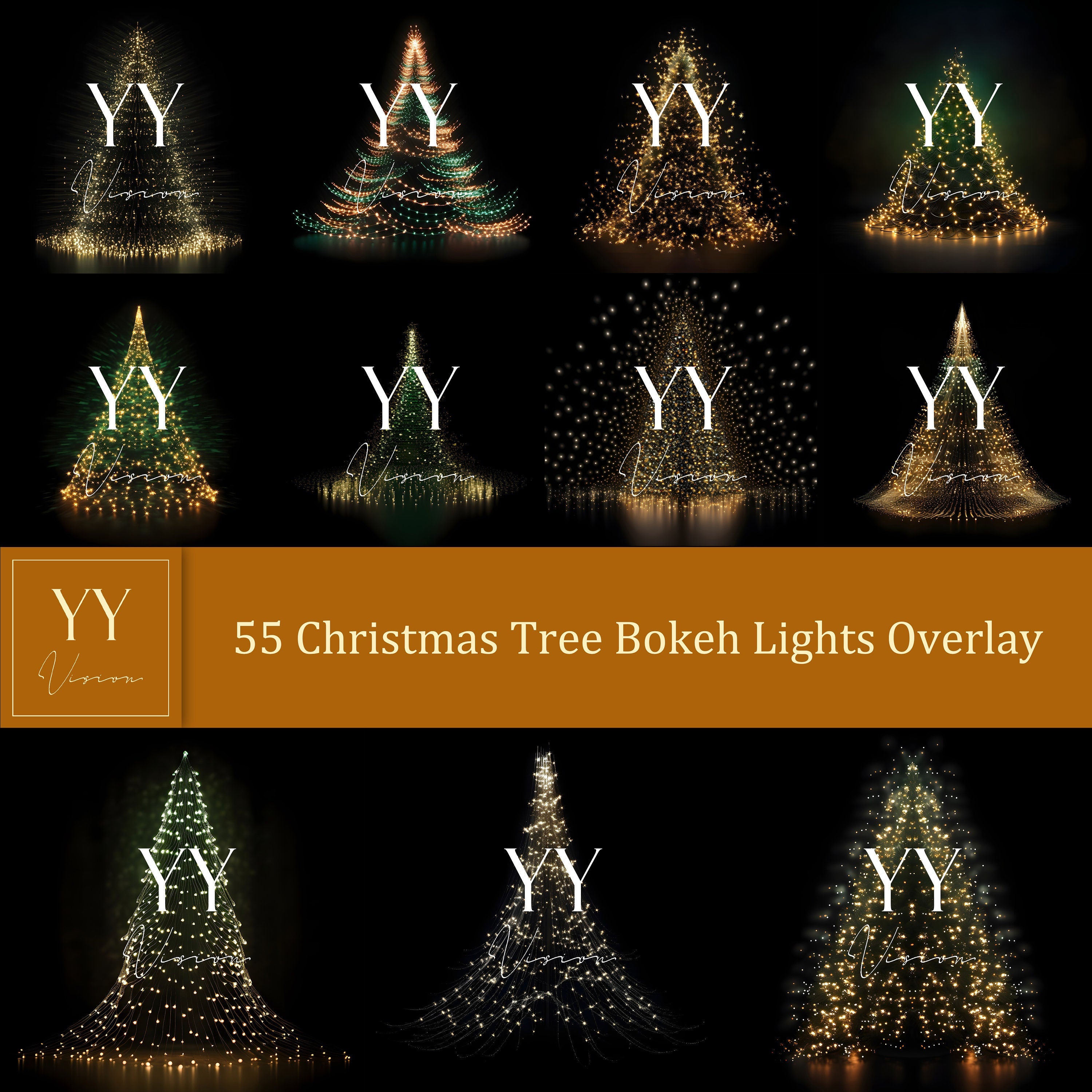 55 Christmas Tree Bokeh lights Overlays Sets for Winter Christmas Holiday Photography Fine Arts Studio Photoshop