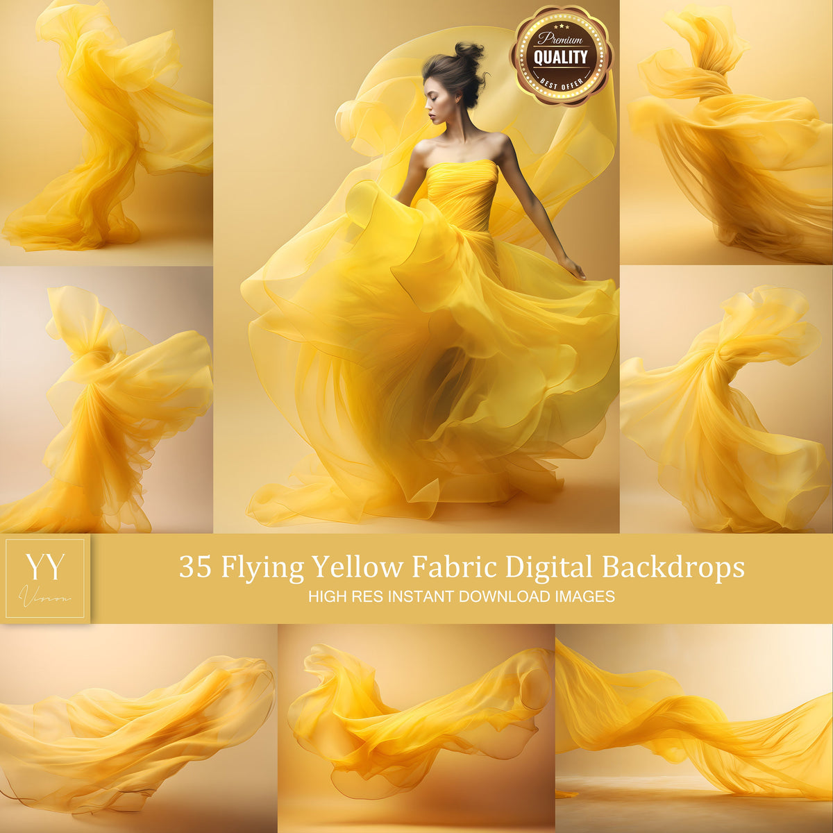 35 Yellow Flying Silk Fabric Digital Backdrops Sets for Maternity Photography Fine Arts Wedding Studio Photoshop