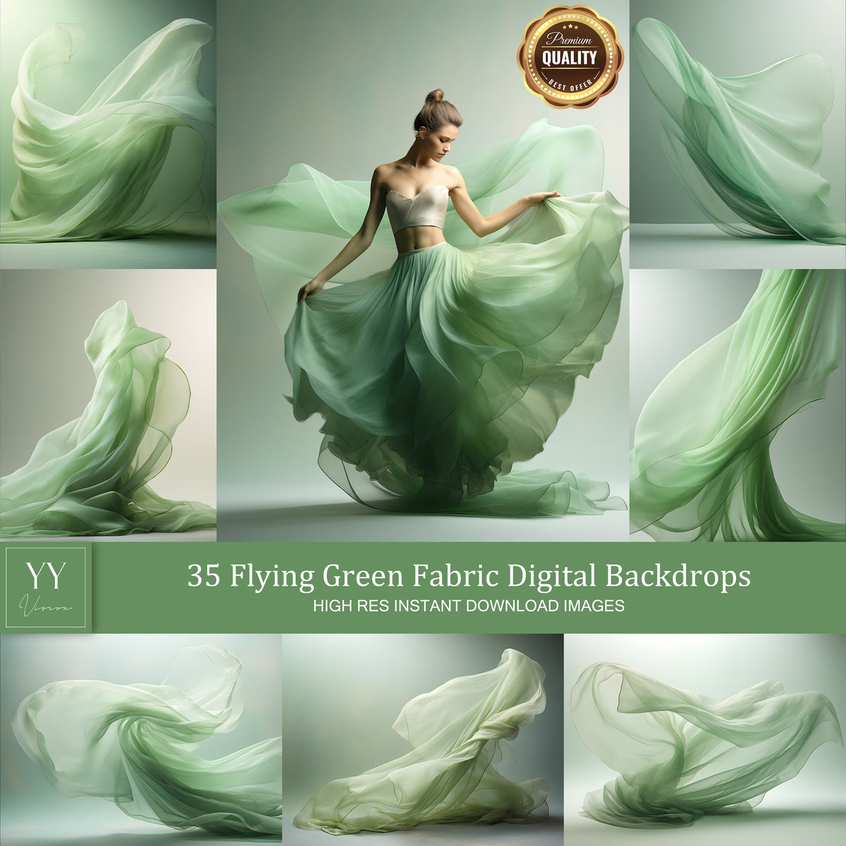 35 Green Flying Silk Fabric Digital Backdrops Sets for Maternity Photography Fine Arts Wedding Studio Photoshop