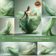 35 Green Flying Silk Fabric Digital Backdrops Sets for Maternity Photography Fine Arts Wedding Studio Photoshop