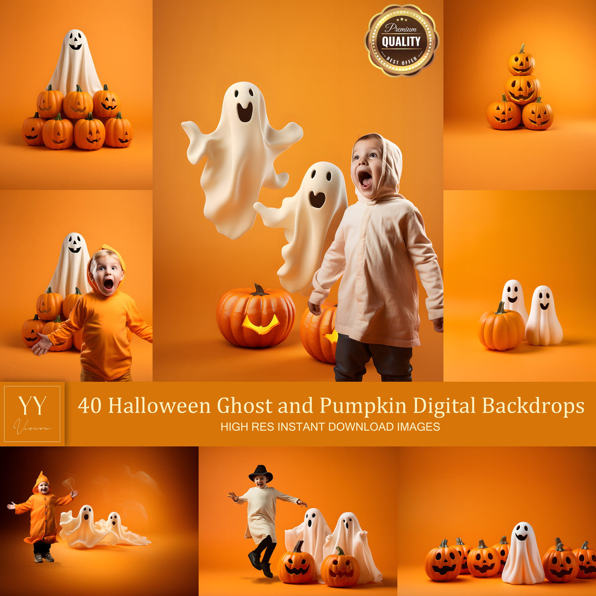 40 Halloween Ghost and Pumpkin Digital Backdrops Sets for Maternity Photography Fine Arts Wedding Studio Photoshop Background