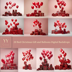 20 Red Christmas Gift and Balloon Digital Backdrops Sets for Christmas Holiday Photography Fine Arts Photoshop Background