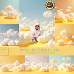 35 gelbe Wolke digitale Hintergründe Sets für Neugeborene Baby Cake Smash Schwangerschaft Fotografie Fine Arts Studio Photoshop Overlay