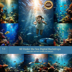 40 Tropical Ocean Under the Sea Digital Backdrops Sets for Birthday Kids Photography Fine Arts Studio Photoshop Background