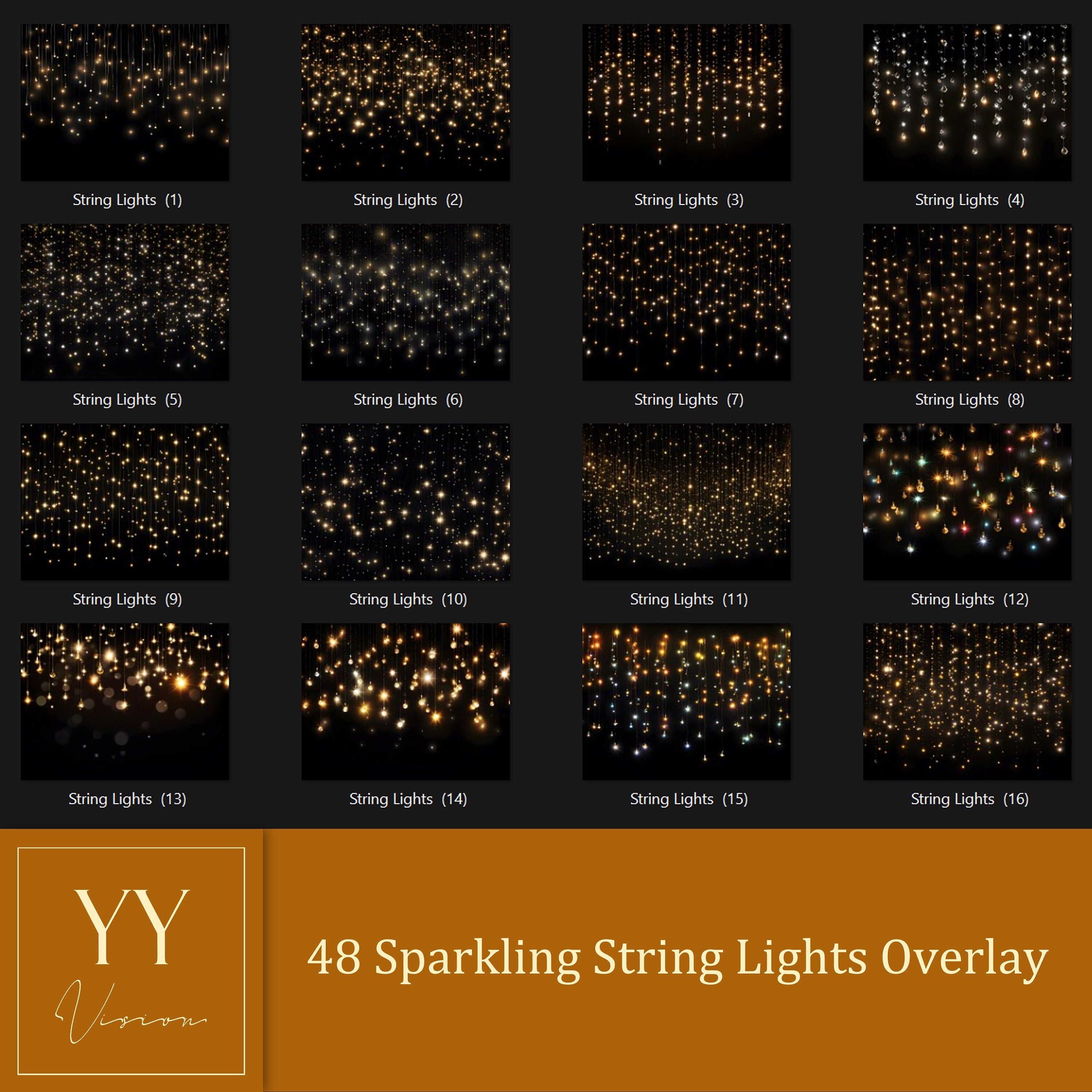 48 Sparkling string lights Overlays Sets for Winter Christmas Holiday Photography Fine Arts Studio Photoshop