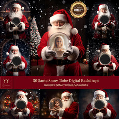 30 Santa Holding Snow Globe Digital Backdrops Sets for Christmas Gift Family Photography Fine Arts Background