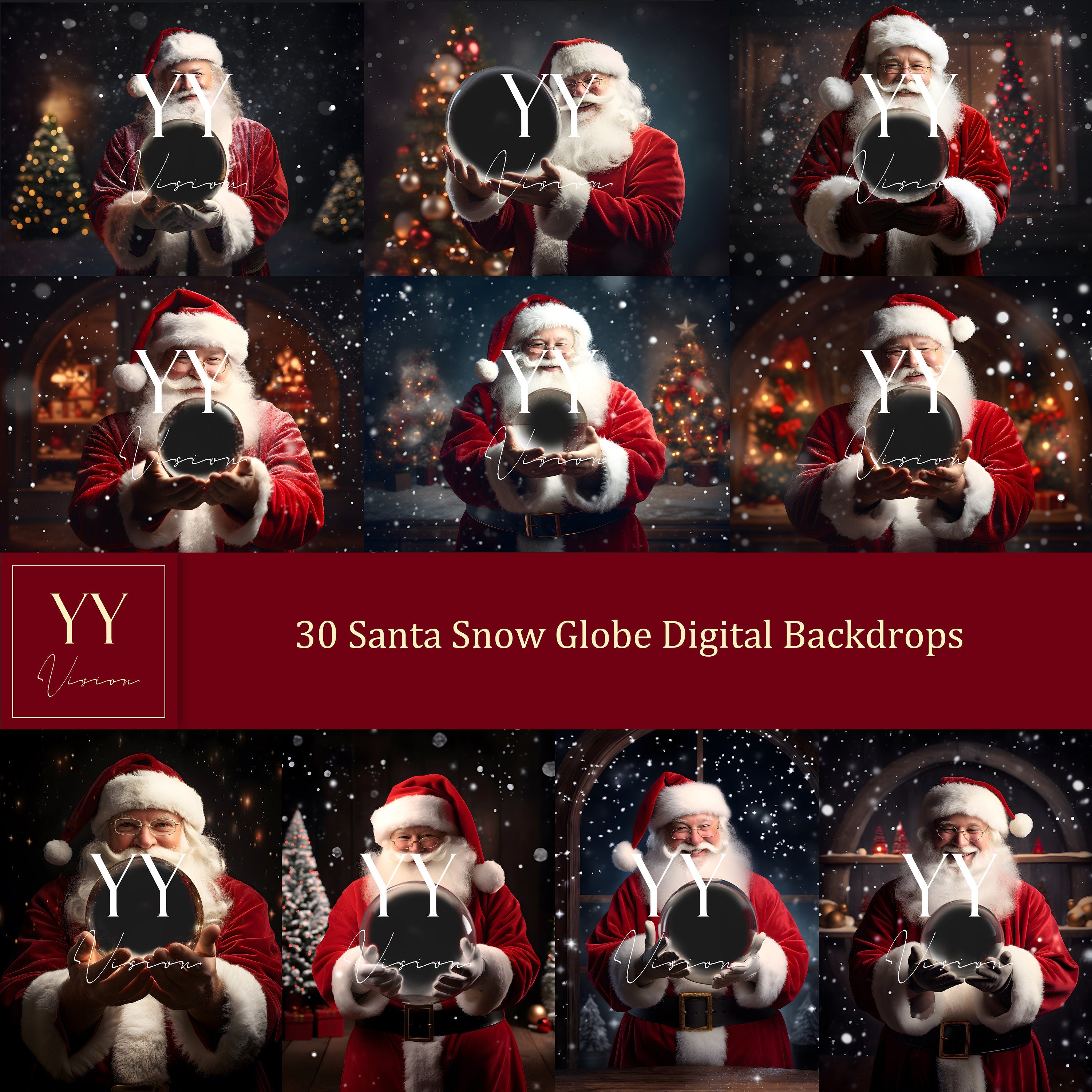 30 Santa Holding Snow Globe Digital Backdrops Sets for Christmas Gift Family Photography Fine Arts Background