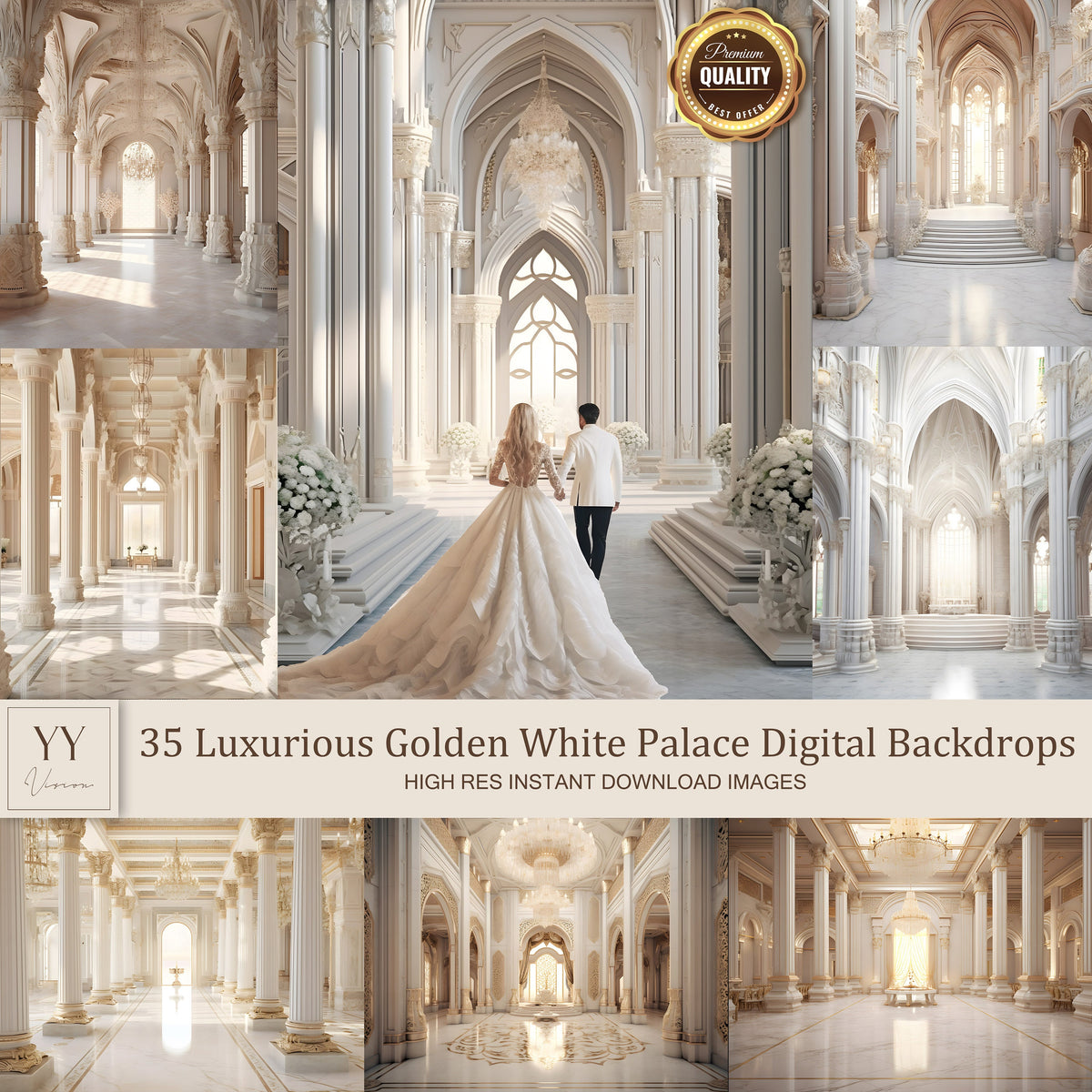 35 luxuriöse goldene weiße Palast digitale Hintergründe Sets für Hochzeit Studio Fotografie Zeremonie digitale Hintergründe JPG Photoshop Overlays