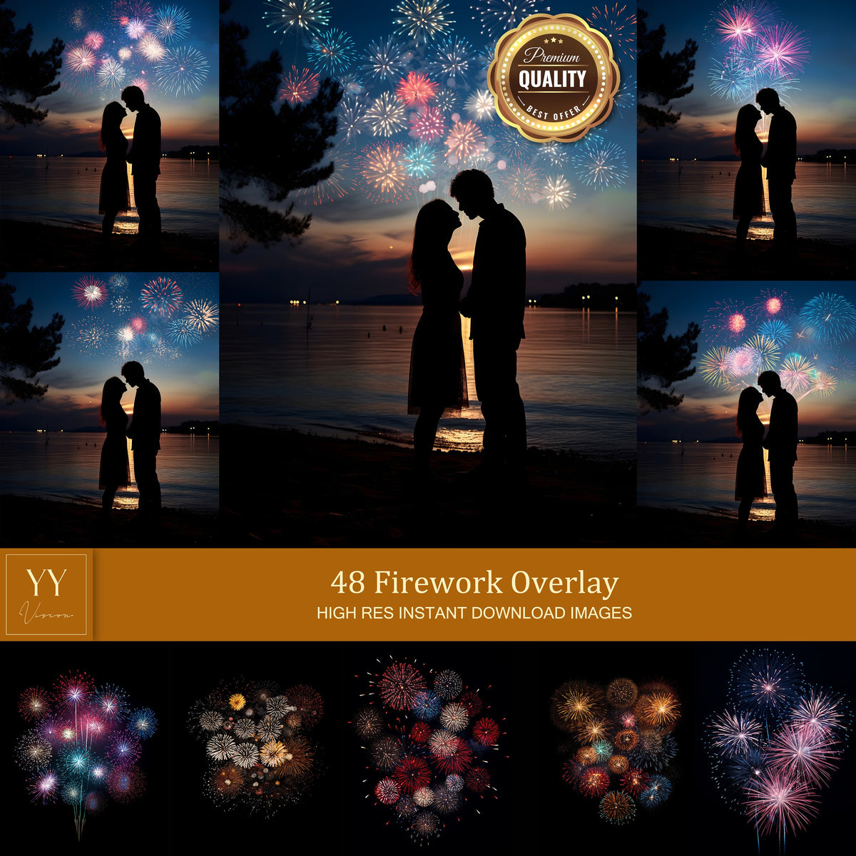 48 Fireworks Overlays Sets for Christmas Holiday Wedding Photography Photoshop Canvas Editing