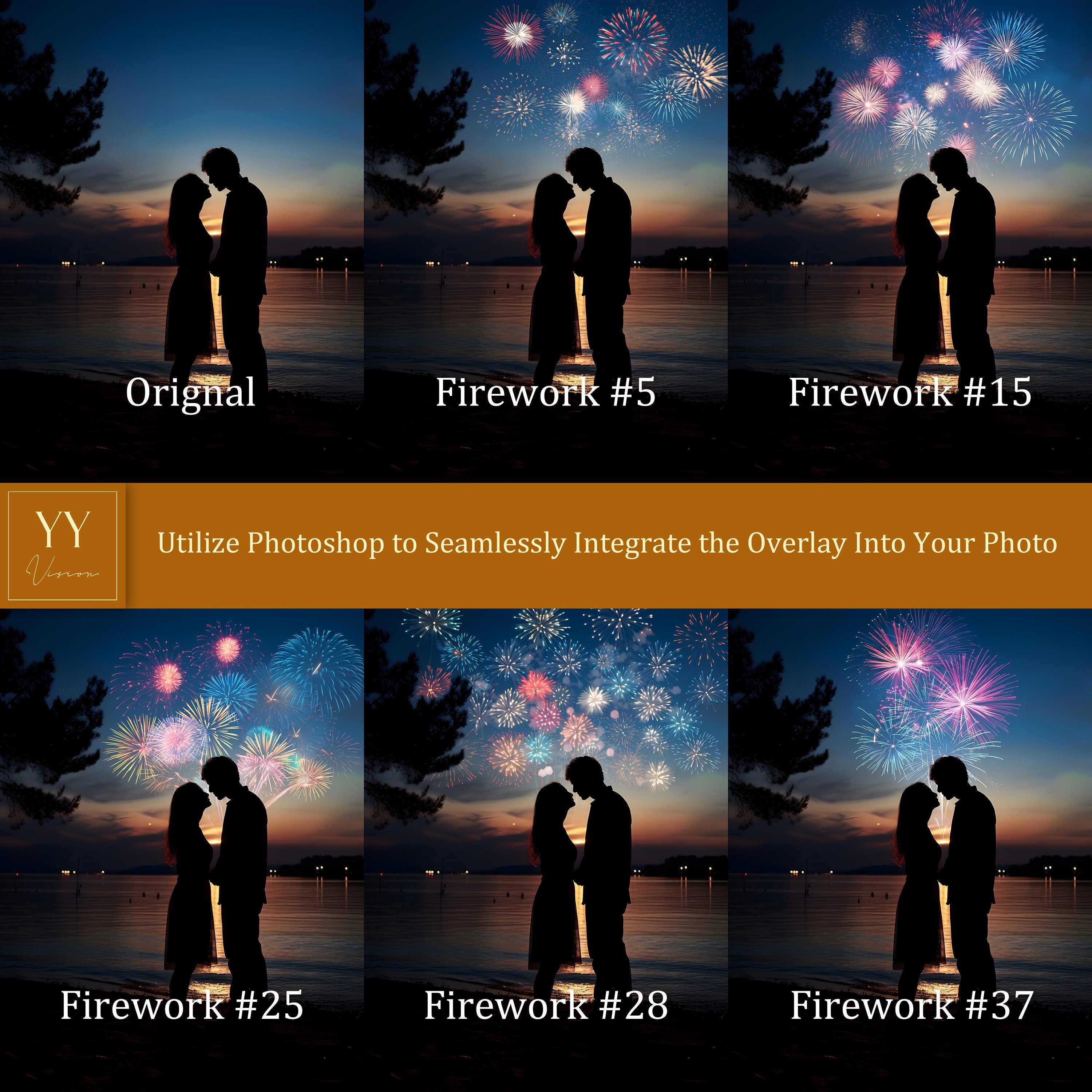 48 Fireworks Overlays Sets for Christmas Holiday Wedding Photography Photoshop Canvas Editing