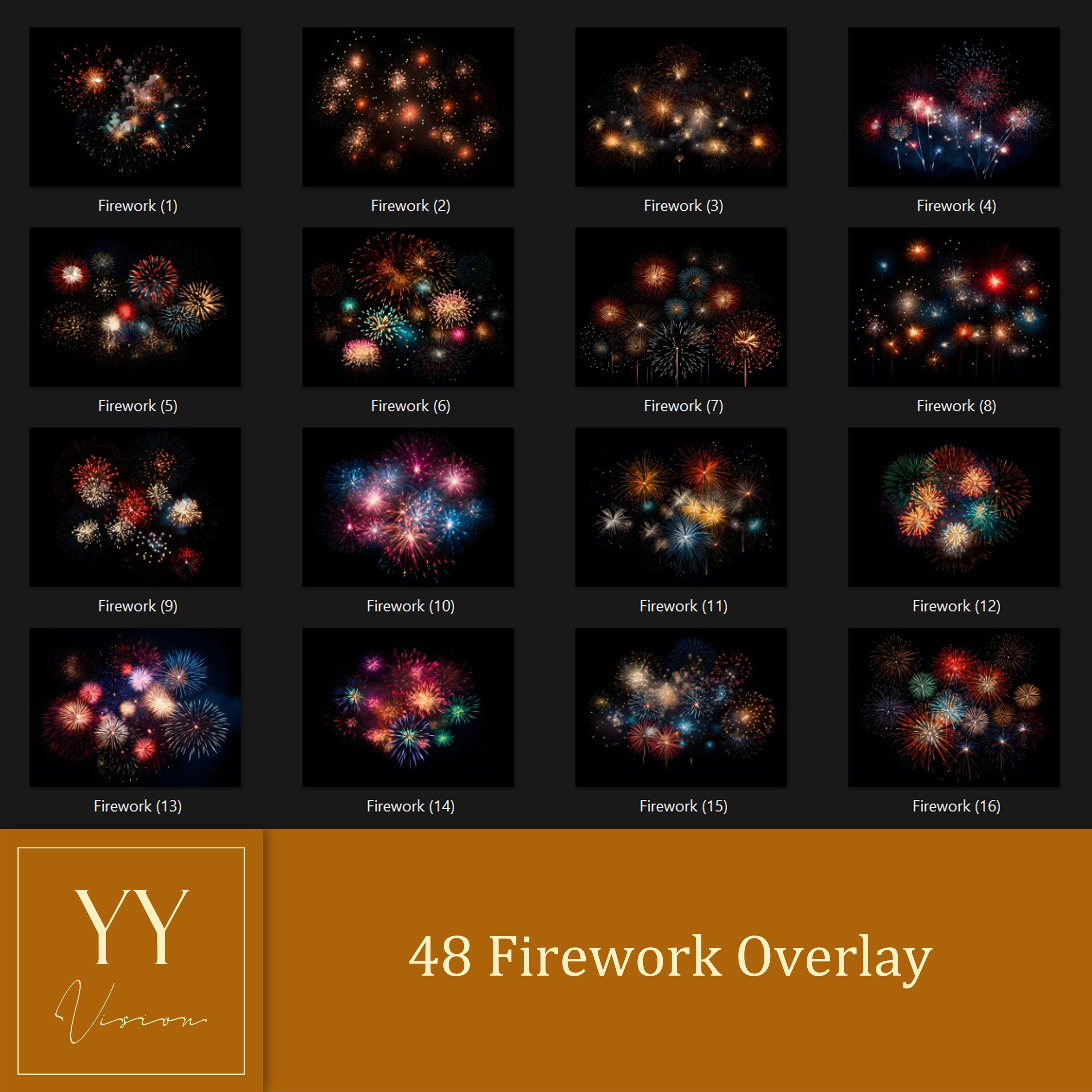 48 Fireworks Overlays Sets for Christmas Holiday Wedding Photography Photoshop Canvas Editing