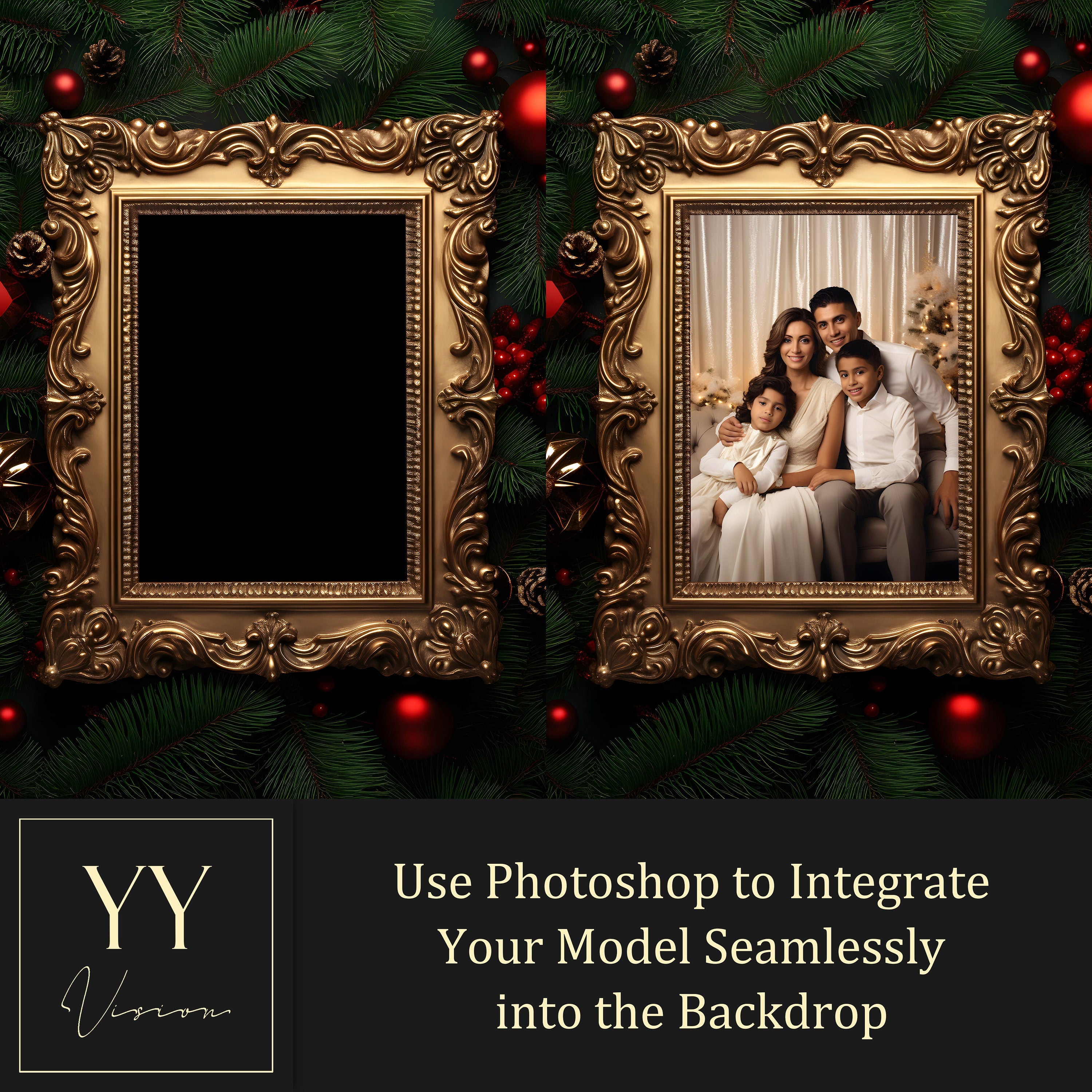 30 Christmas Photo Frame Digital Backdrops Sets for Christmas Gift Family Photography Fine Arts Background