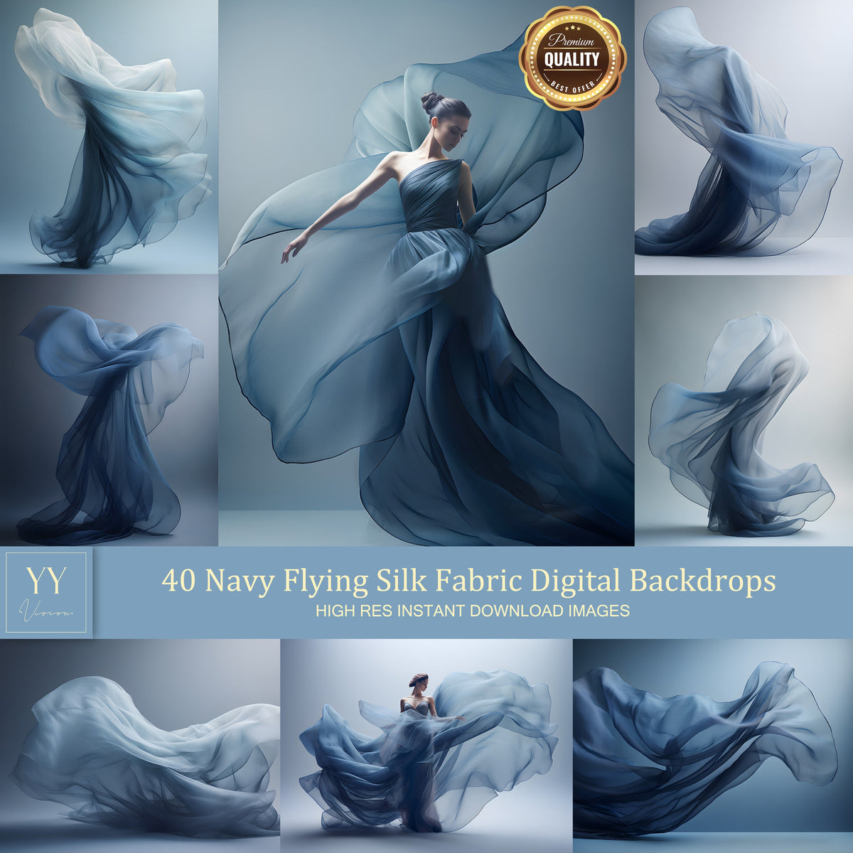 40 Navy Flying Silk Fabric Digital Backdrops Sets for Maternity Photography Fine Arts Studio Photoshop Background