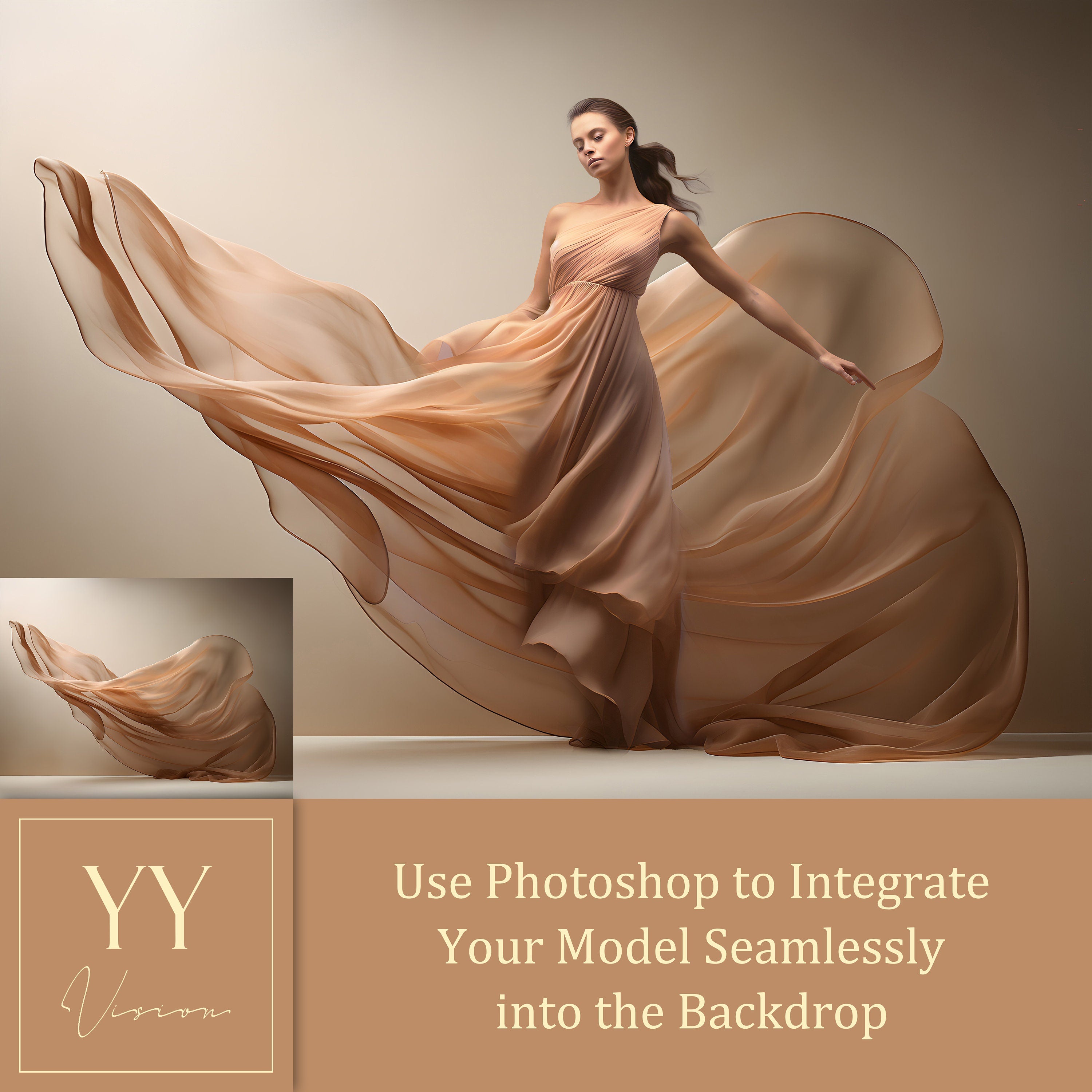 40 Bronze Flying Silk Fabric Digital Backdrops Sets for Maternity Photography Fine Arts Studio Photoshop Background