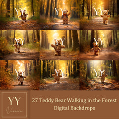 27 Teddy Bear Walking in the Forest Digital Backdrops Sets for Kids Holiday Photography Fine Arts Studio Photoshop Editing