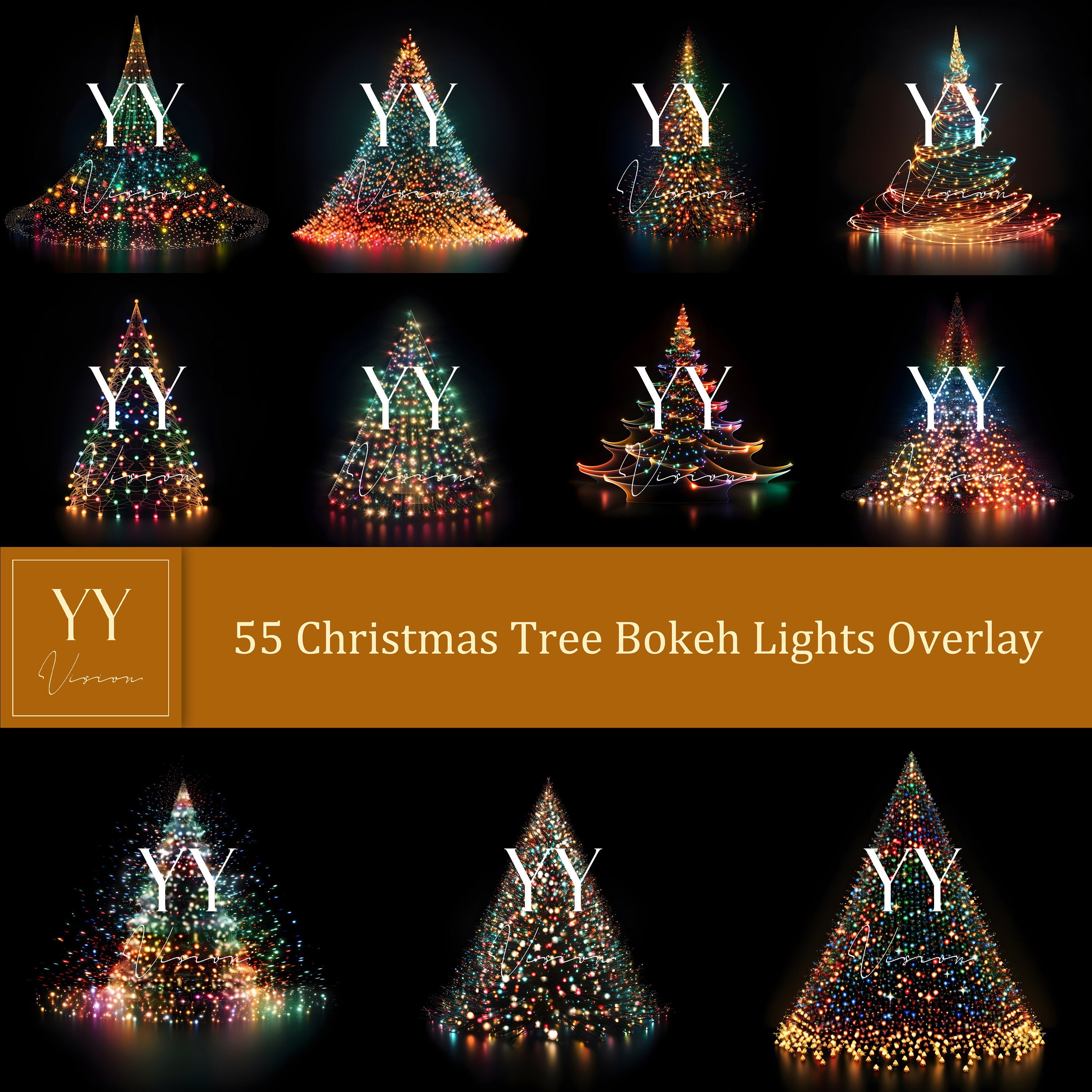 55 ensembles de superpositions de lumières Bokeh d'arbre de Noël pour la photographie de vacances de Noël en hiver, studio des beaux-arts Photoshop