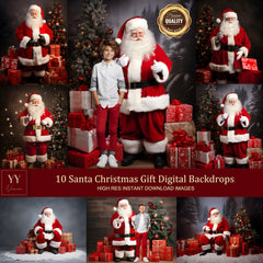 10 Santa Christmas Gift Digital Backdrops Sets for Holiday Photography Fine Arts Studio Background