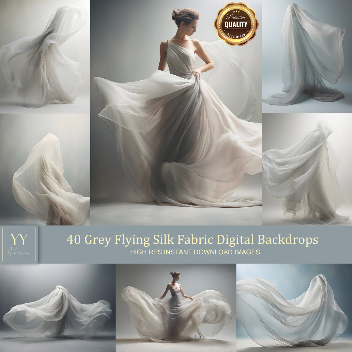 40 Grey Flying Silk Fabric Digital Backdrops Sets for Maternity Photography Fine Arts Wedding Studio Photoshop Background