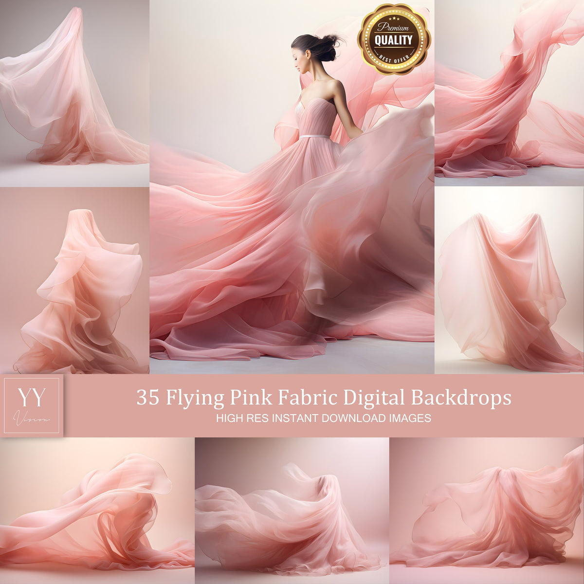 35 Pink Flying Silk Fabric Digital Backdrops Sets for Maternity Photography Fine Arts Wedding Studio Photoshop