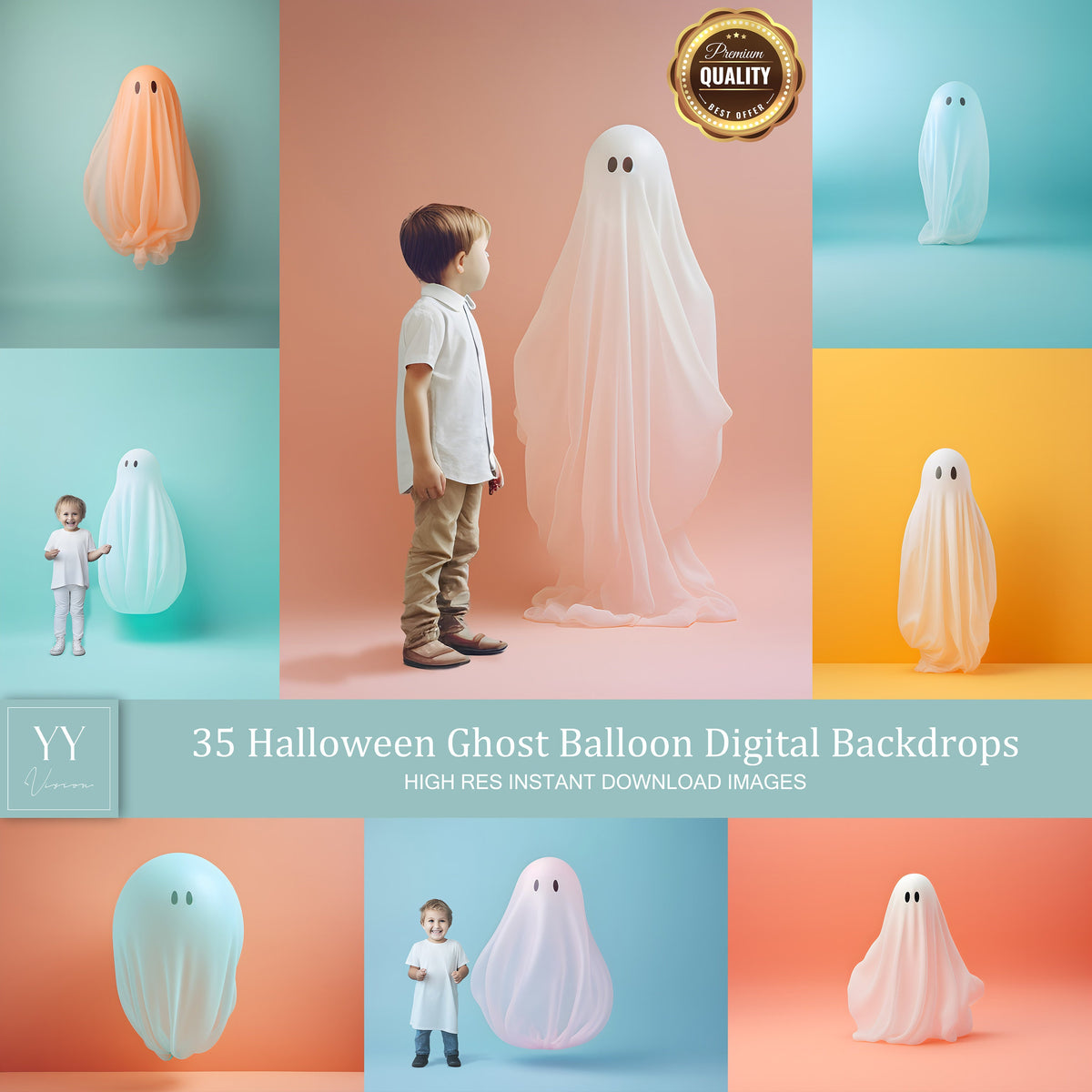 35 Halloween Ghost Balloon Digital Backdrops Sets Maternity Photography Fine Arts Wedding Studio Photoshop overlay