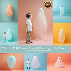 35 ensembles de décors numériques de ballons fantômes d'Halloween Photographie de maternité Beaux-Arts Studio de mariage Superposition Photoshop