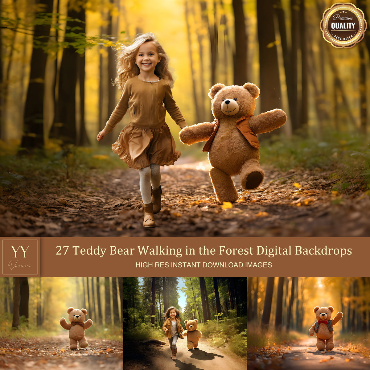 27 Teddy Bear Walking in the Forest Digital Backdrops Sets for Kids Holiday Photography Fine Arts Studio Photoshop Editing