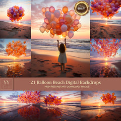 21 Balloon Beach Digital Backdrops Sets for Wedding Maternity Photography Fine Arts Studio Photoshop overlay