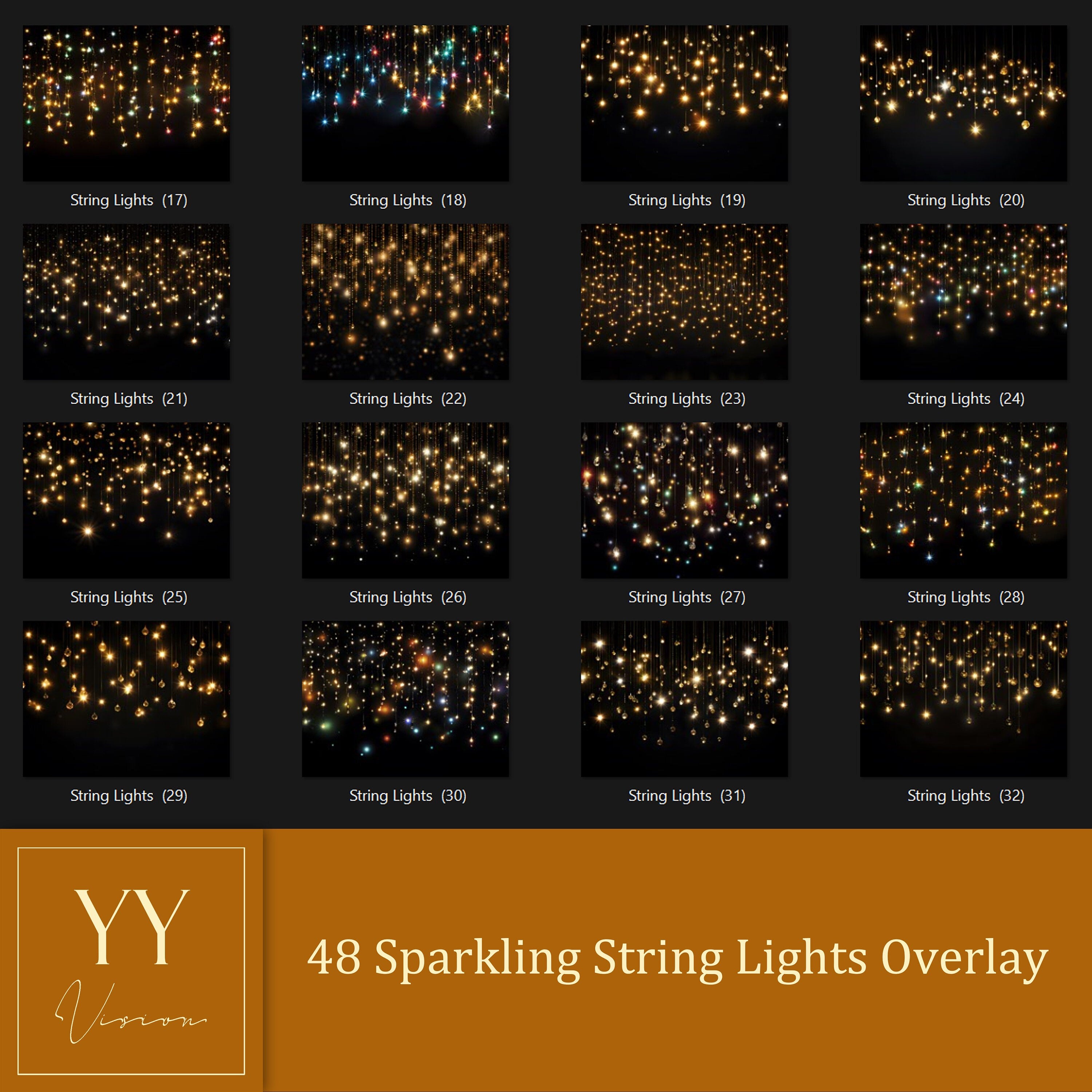 48 Sparkling string lights Overlays Sets for Winter Christmas Holiday Photography Fine Arts Studio Photoshop