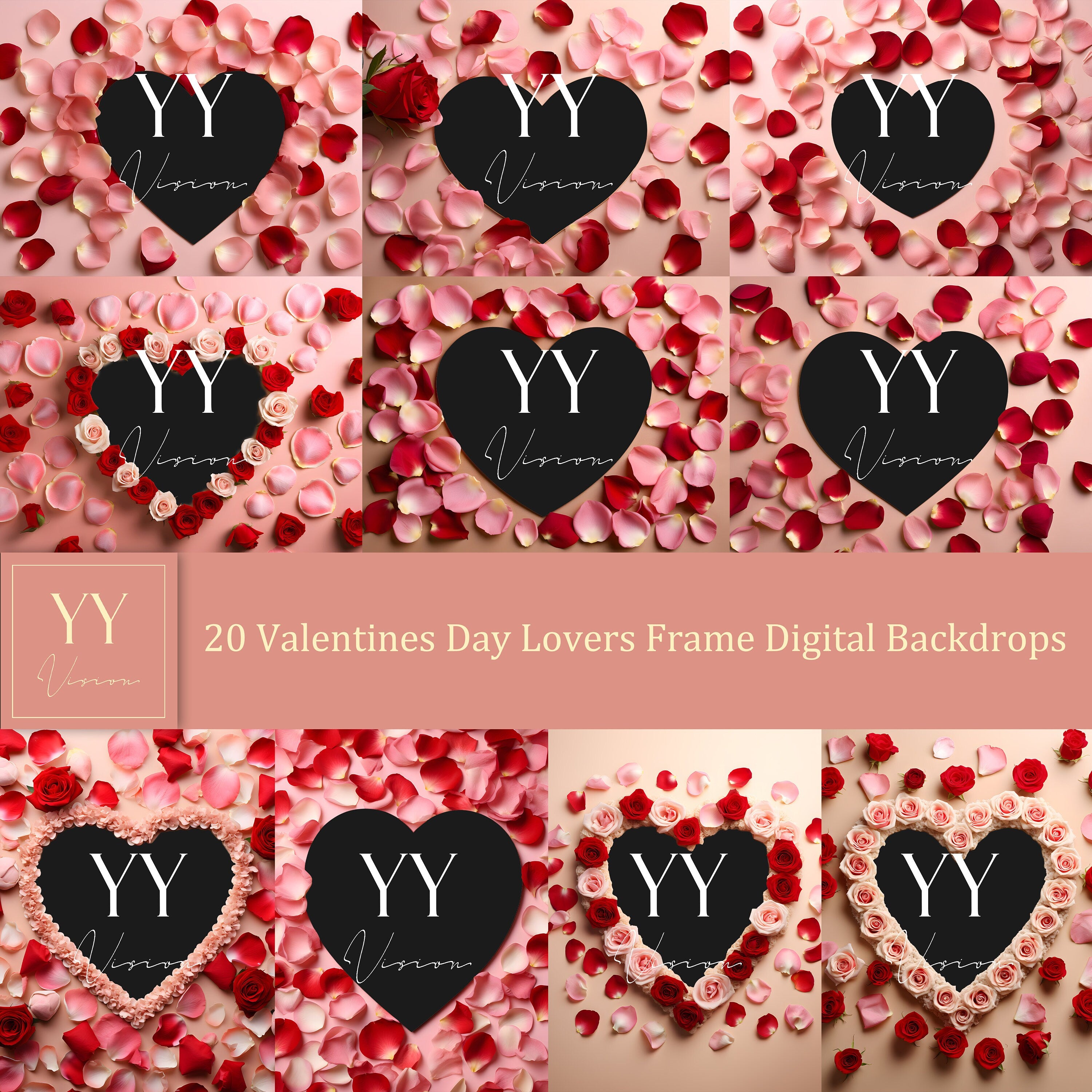 20 Valentines Day Lovers Frame Digital Backdrops Sets for Valentines Gift Family Photography Fine Arts Background