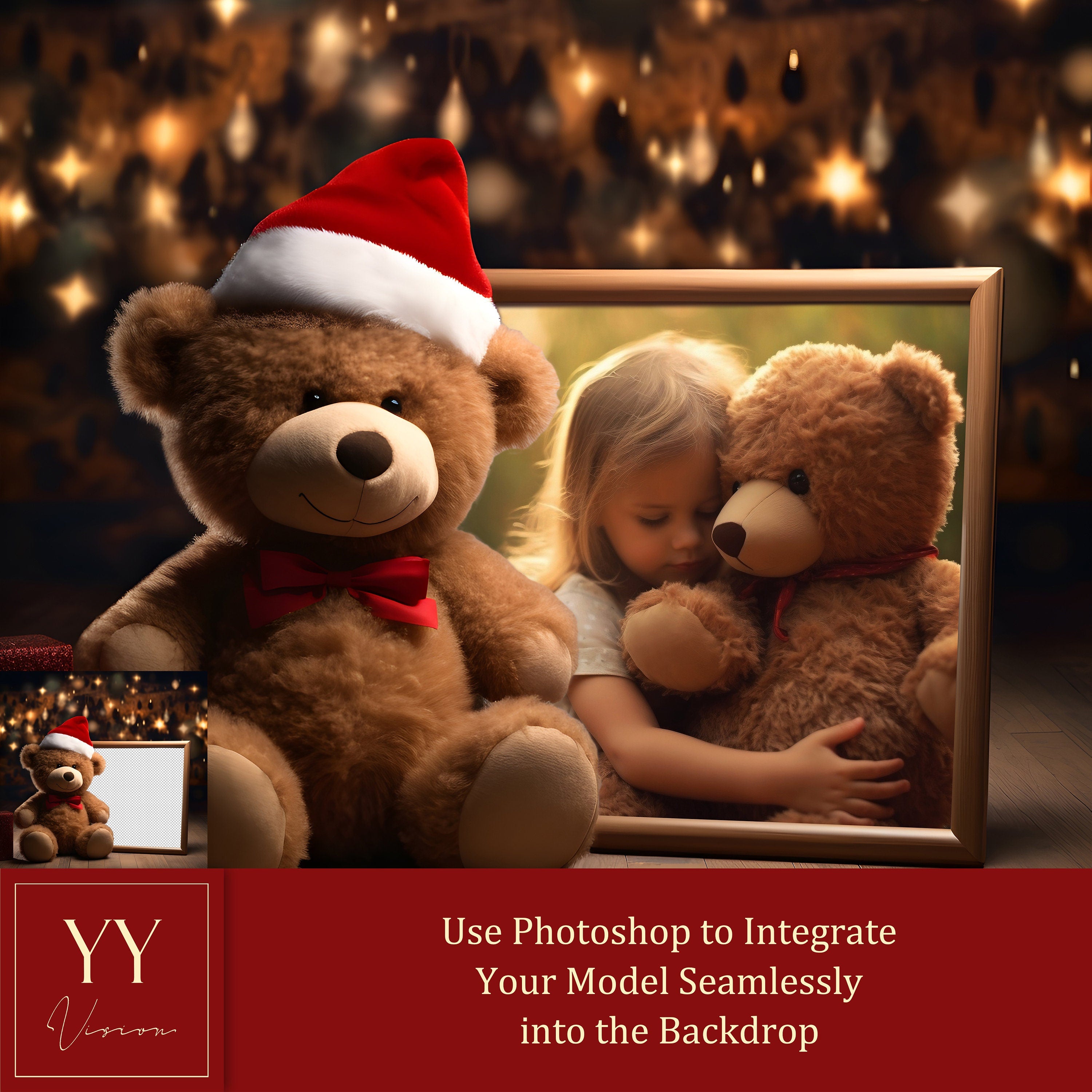 11 Teddy Bear Holding Frame Digital Backdrops Sets for Christmas Gift Family Photography Fine Arts Background