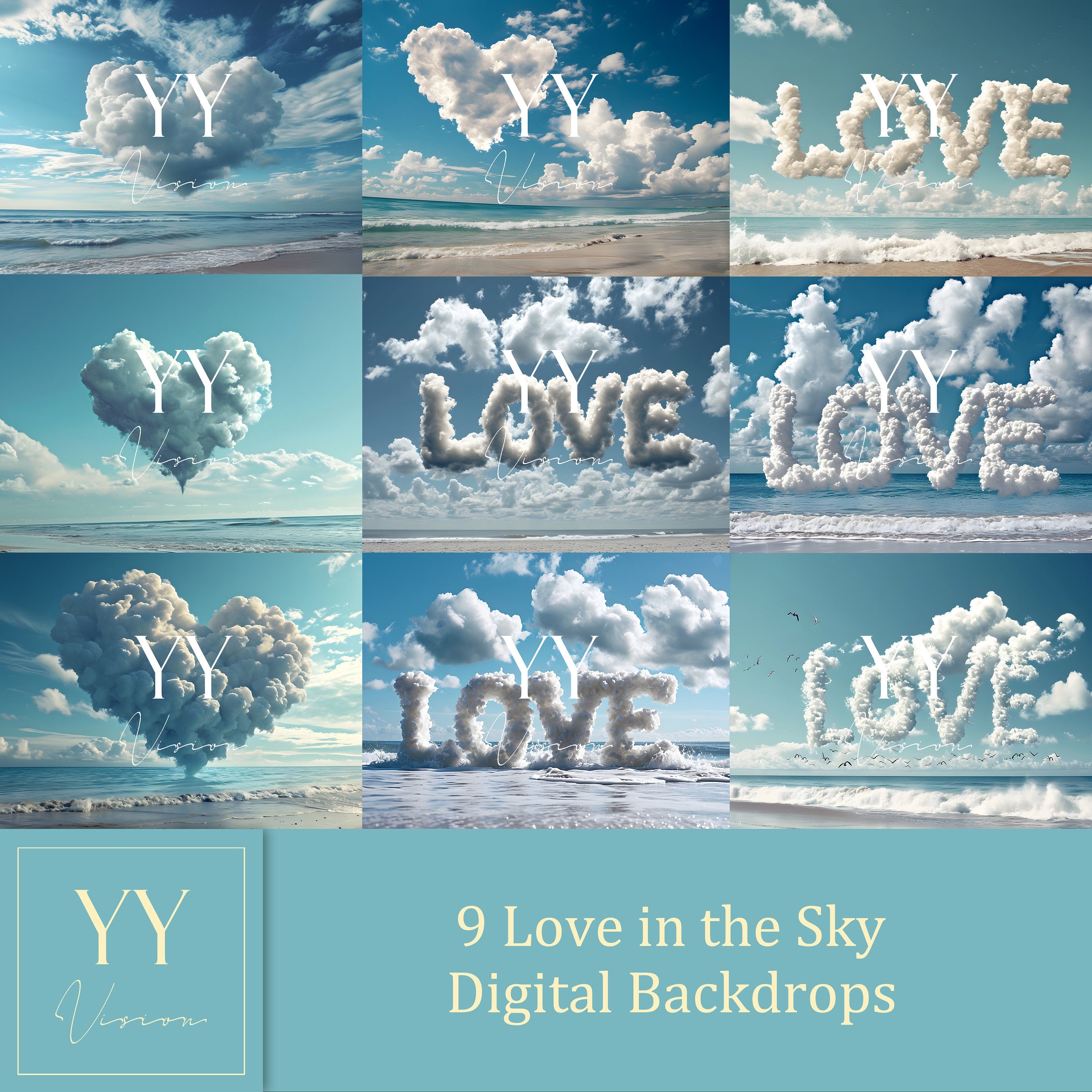 9 Love in the Sky Digital Backdrops Sets for Valentine Day Gift Photography Fine Arts Studio Photoshop Background