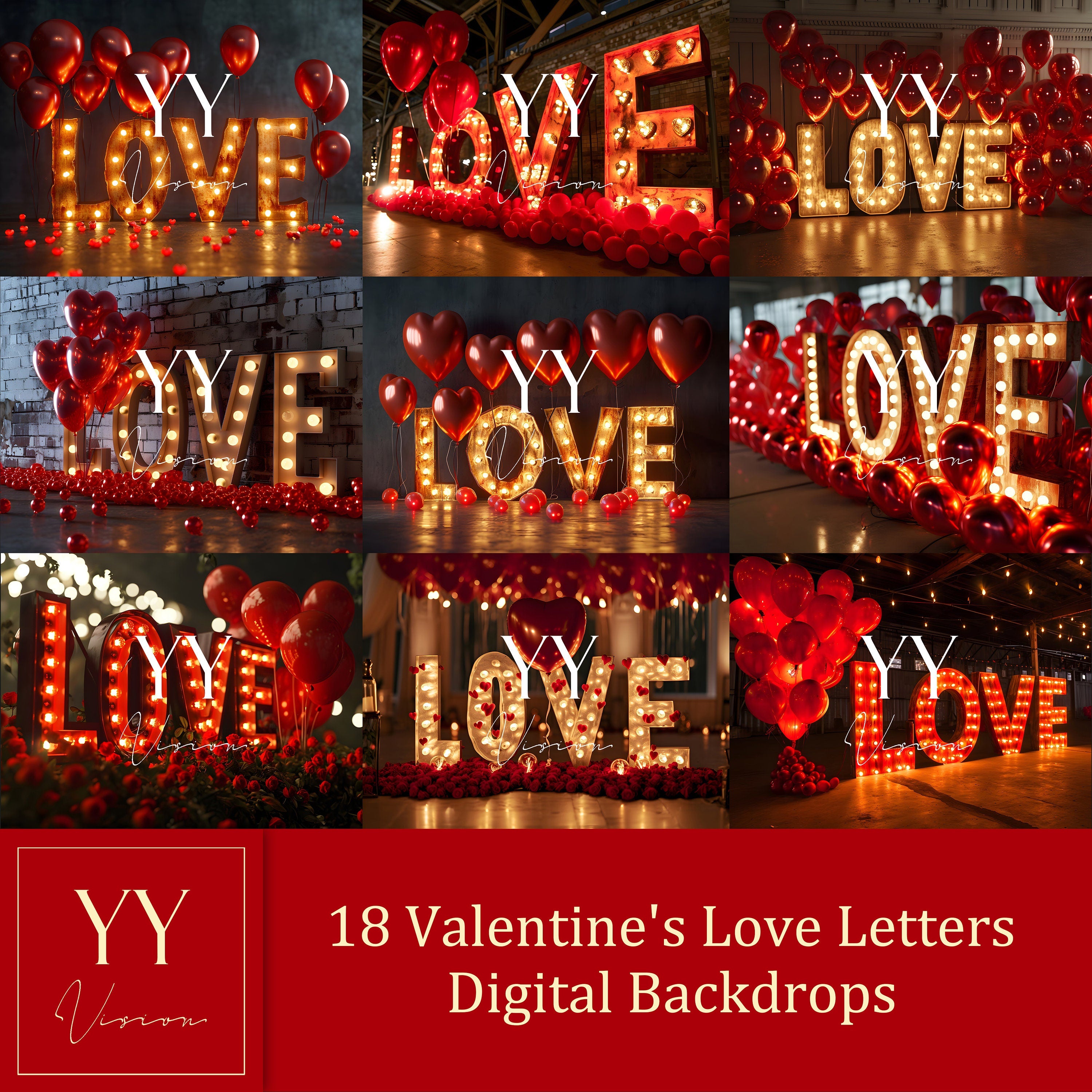 18 Love Letters Digital Backdrops Sets for Valentine Day Gift Photography Fine Arts Studio Photoshop Background