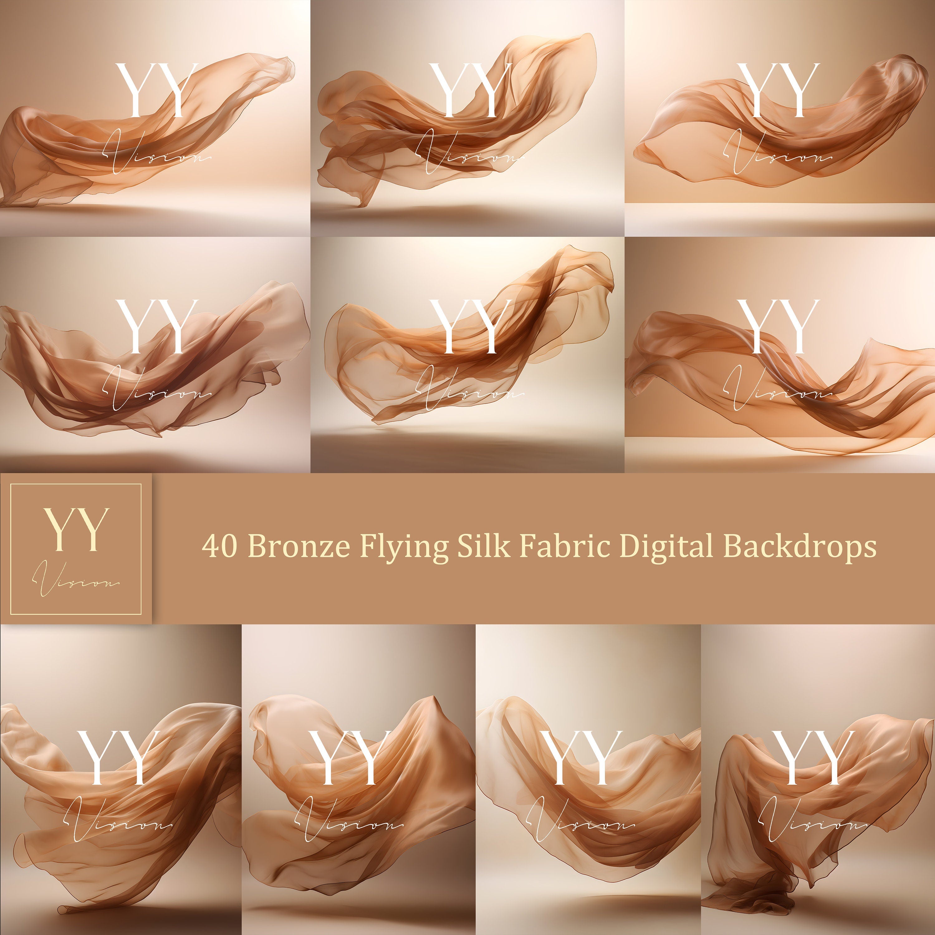 40 Bronze Flying Silk Fabric Digital Backdrops Sets for Maternity Photography Fine Arts Studio Photoshop Background