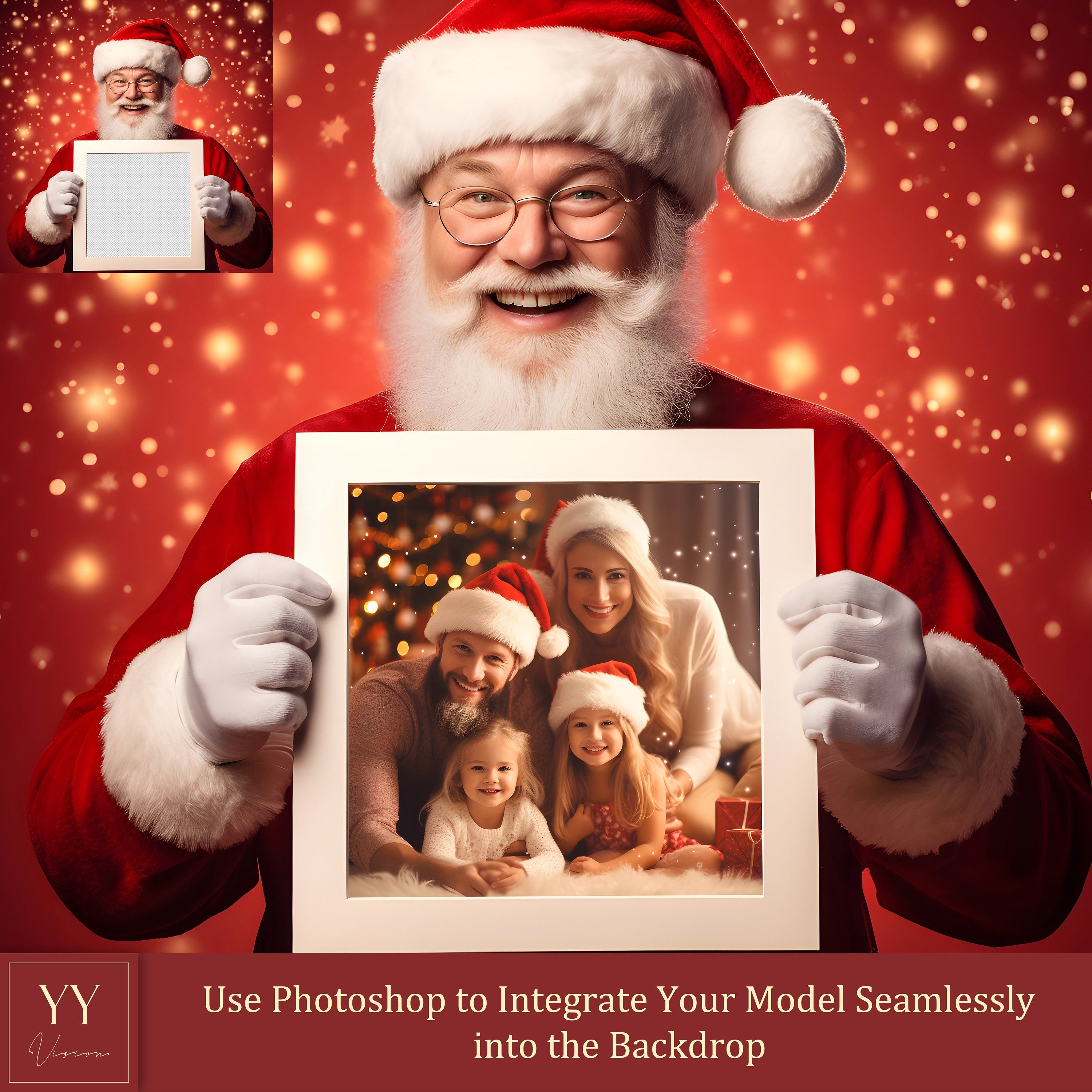 22 Happy Santa Claus Holding Frame Digitale Hintergründe Sets für Weihnachtsgeschenk Familienfotografie Fine Arts Hintergrund