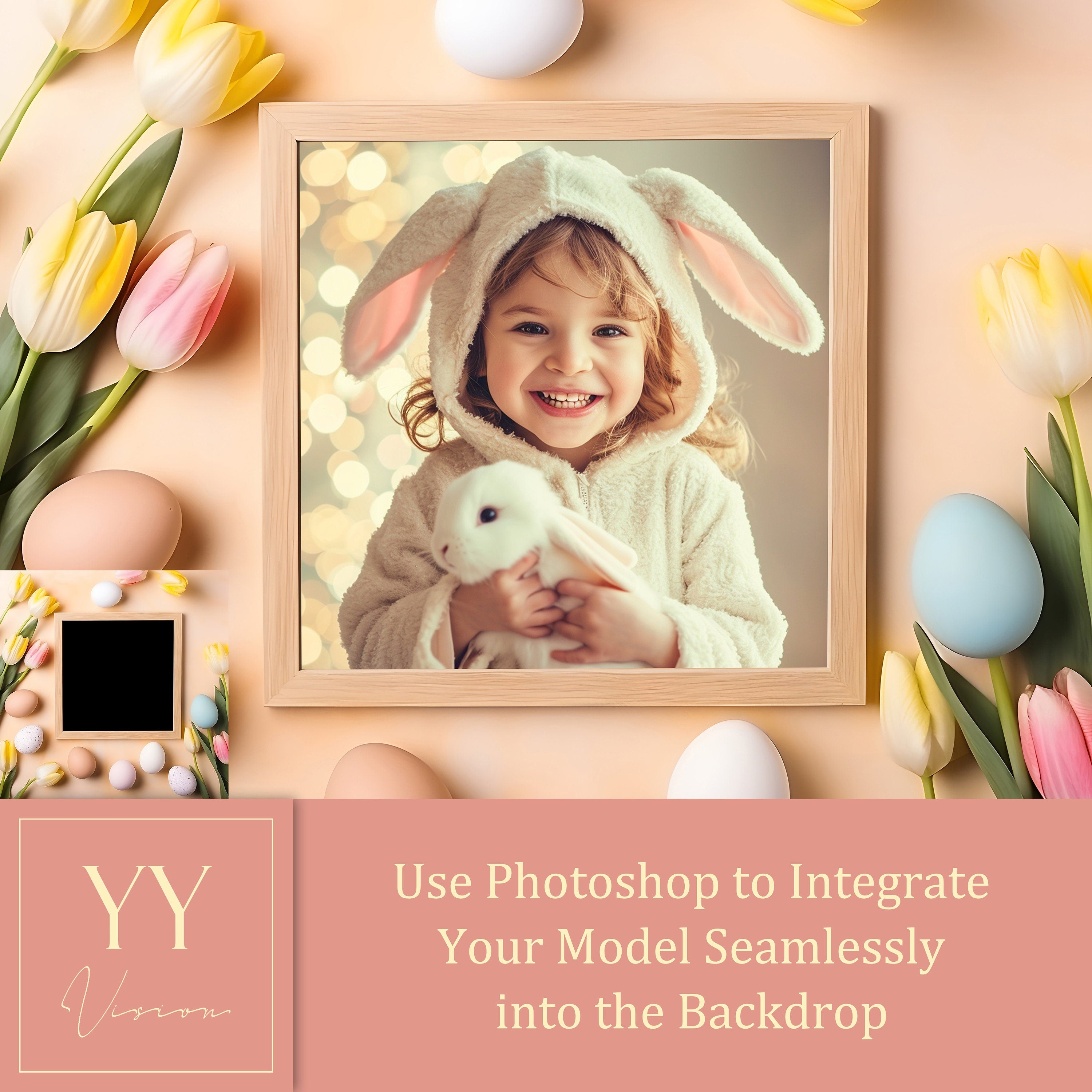 22 Easter Egg Flower Frame Digital Backdrops Sets for Easter Gift Family Kid Photography Fine Arts Background