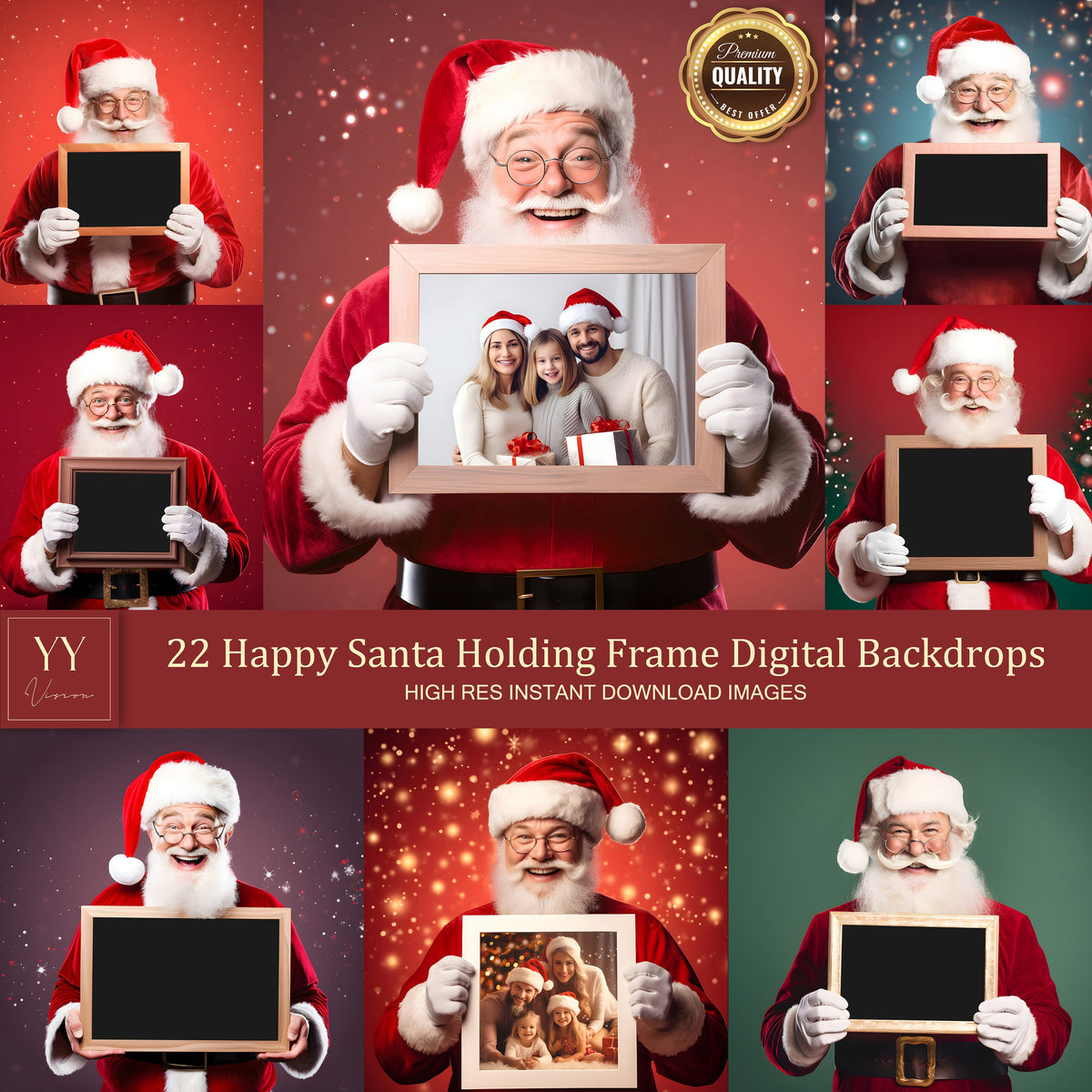 22 Happy Santa Claus Holding Frame Digitale Hintergründe Sets für Weihnachtsgeschenk Familienfotografie Fine Arts Hintergrund