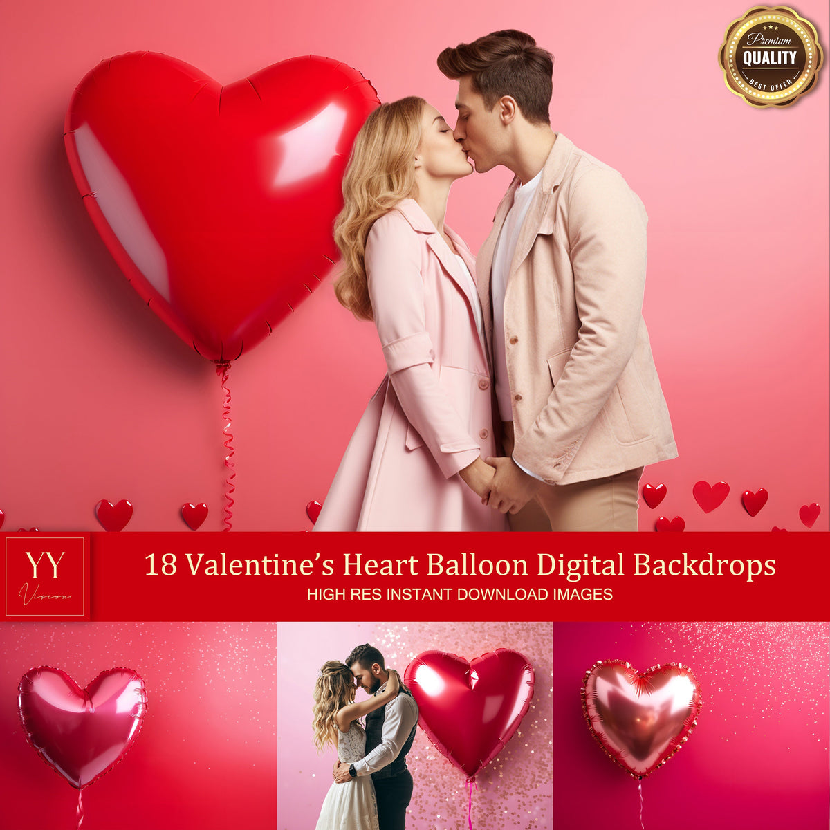 18 Heart Balloon Digital Backdrops Sets for Valentine Day Gift Photography Fine Arts Studio Photoshop Background