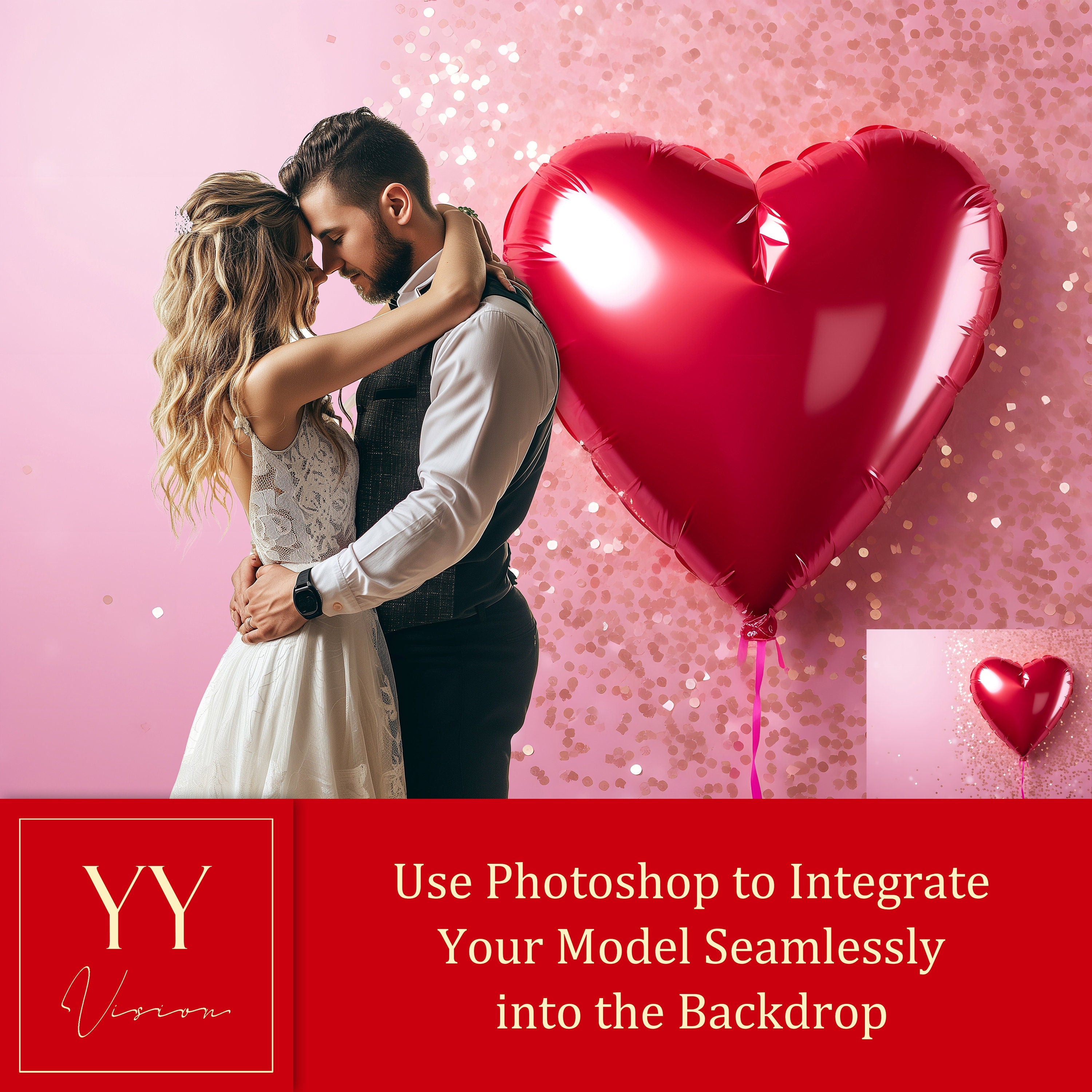 18 ensembles de toiles de fond numériques en forme de ballon en forme de cœur pour la photographie de cadeau de la Saint-Valentin, arrière-plan Photoshop pour studio de beaux-arts