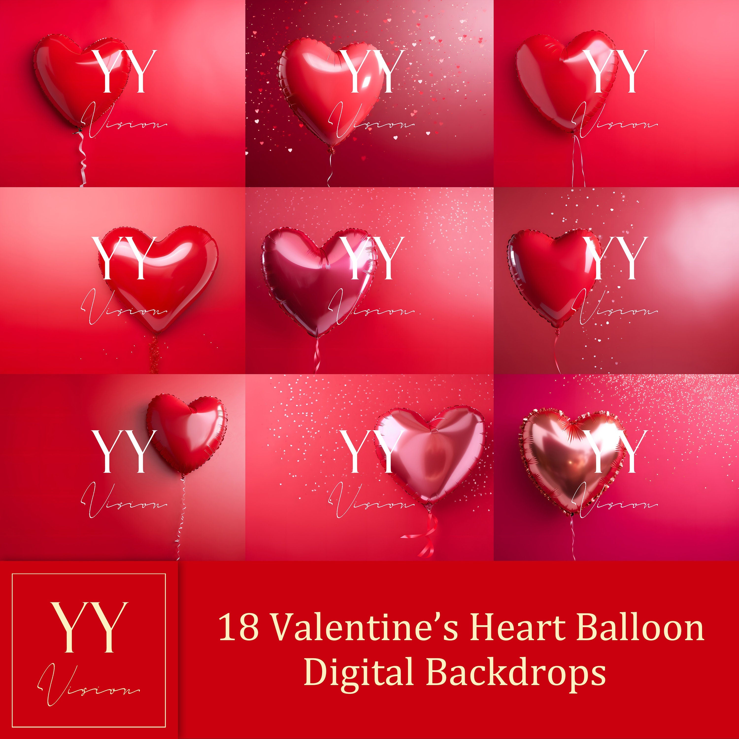 18 Heart Balloon Digital Backdrops Sets for Valentine Day Gift Photography Fine Arts Studio Photoshop Background