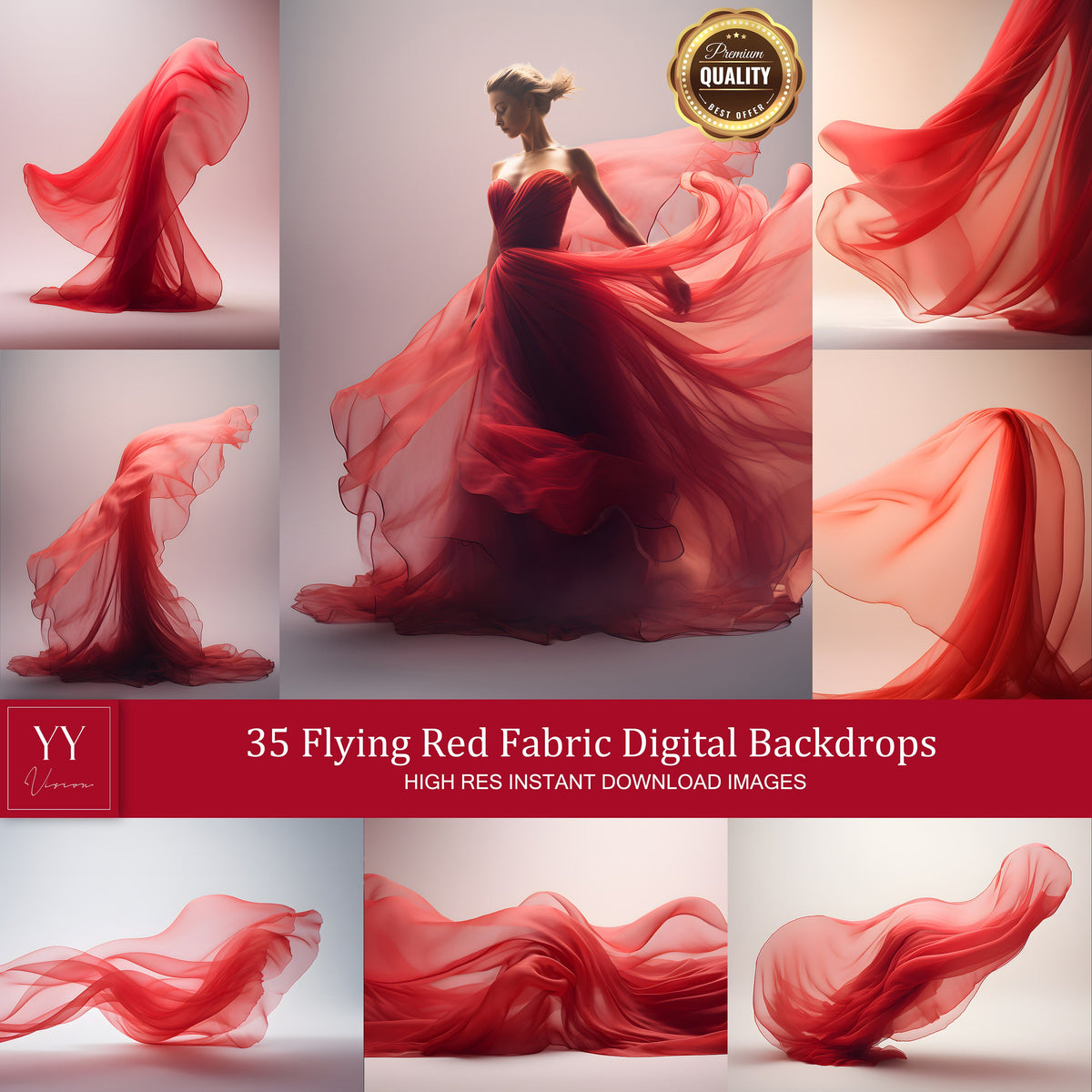 35 Red Flying Silk Fabric Digital Backdrops Sets for Maternity Photography Fine Arts Wedding Studio Photoshop