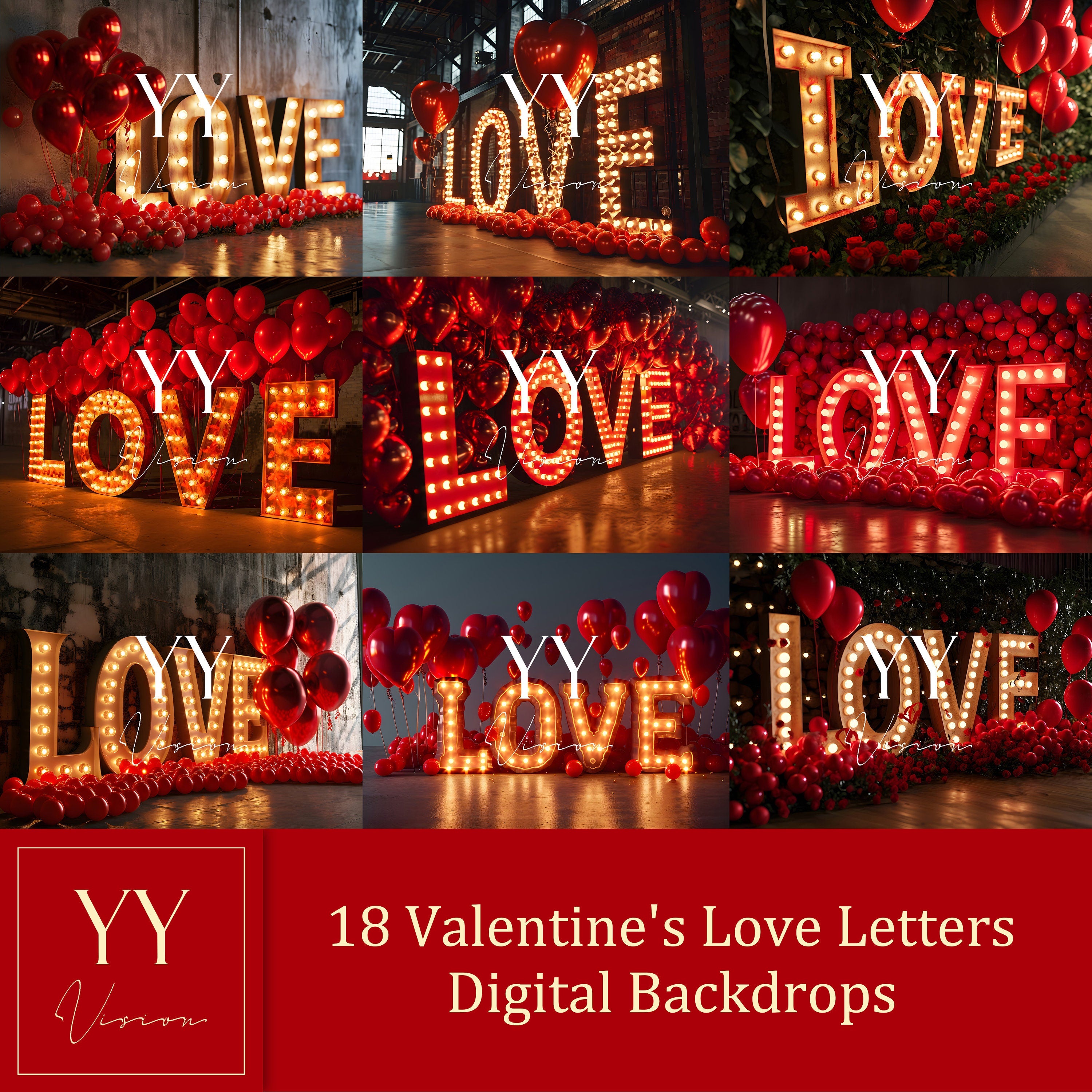 18 Love Letters Digital Backdrops Sets for Valentine Day Gift Photography Fine Arts Studio Photoshop Background