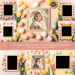 22 Easter Egg Flower Frame Digital Backdrops Sets for Easter Gift Family Kid Photography Fine Arts Background