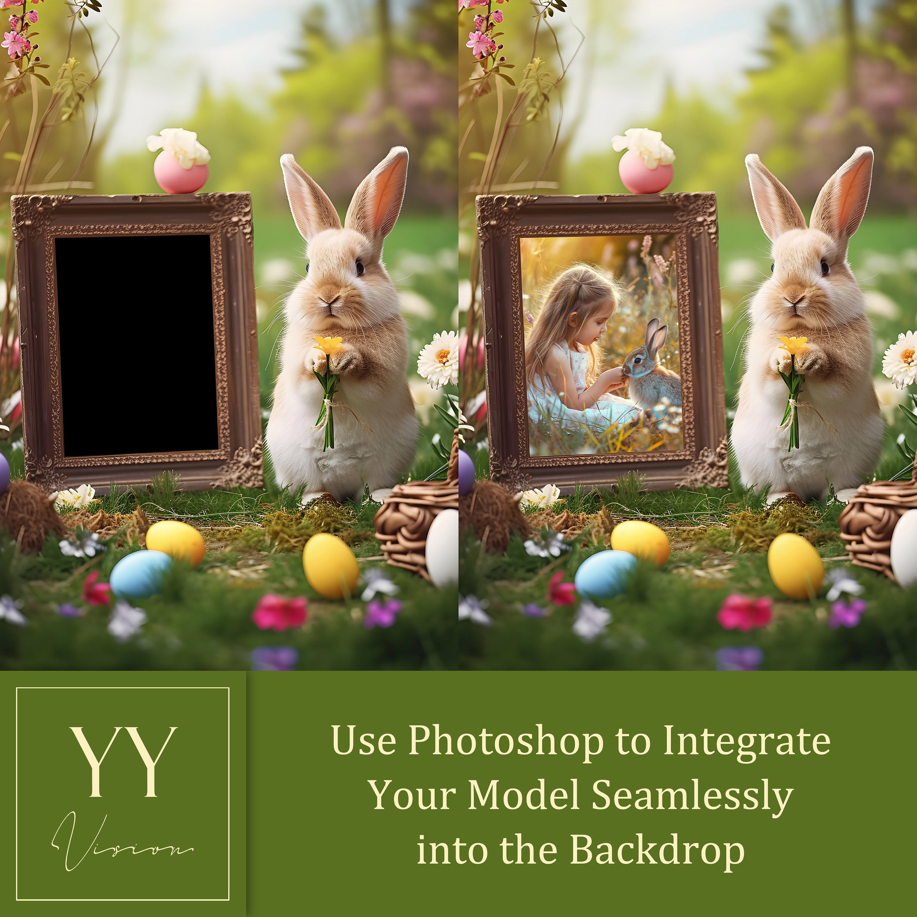 20 Easter Bunny Garden Frame Digital Backdrops Sets for Easter Gift Family kid Photography Fine Arts Background