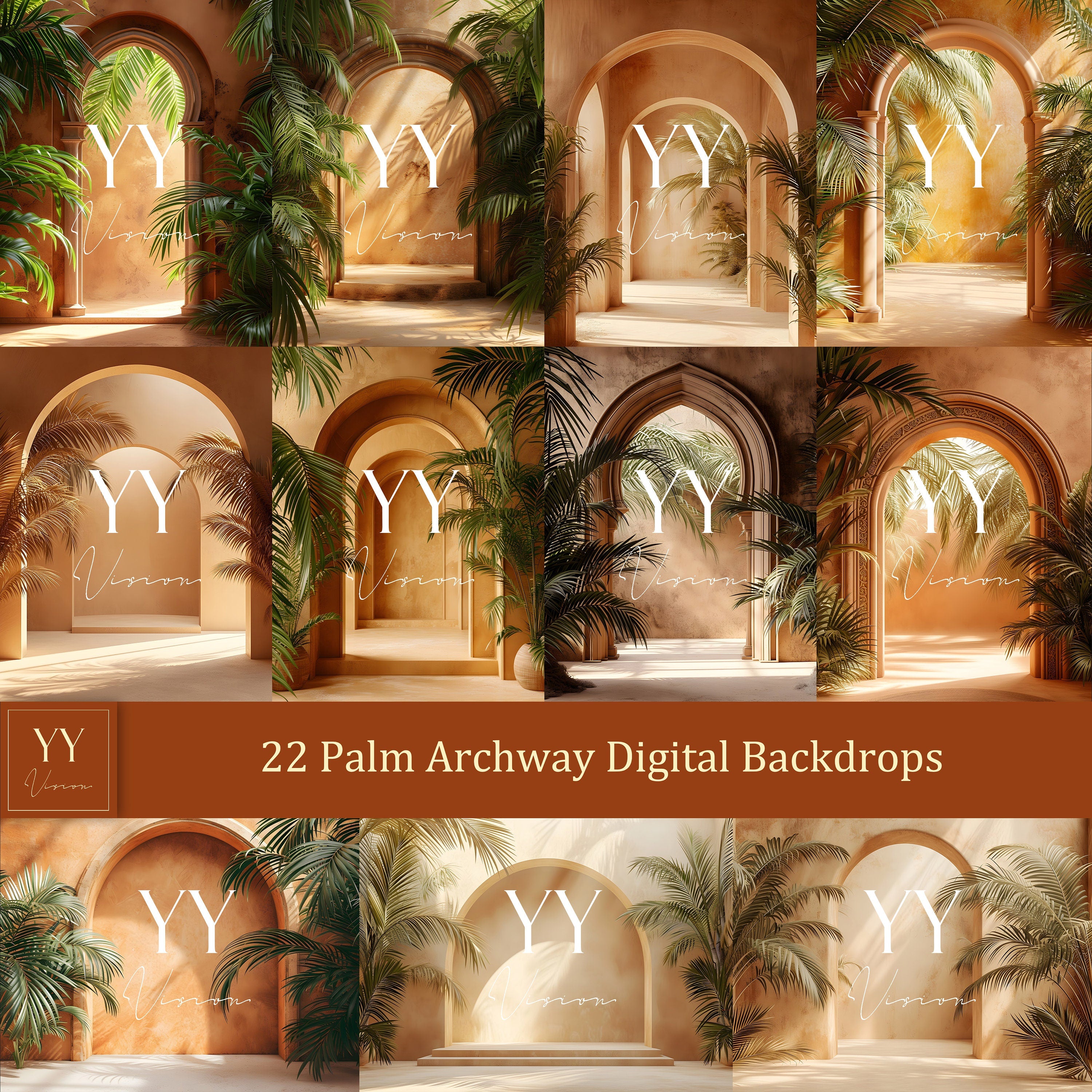 22 Palm Archway Digital Backdrops Sets for Wedding Maternity Photography Digital Backdrop Photoshop Background