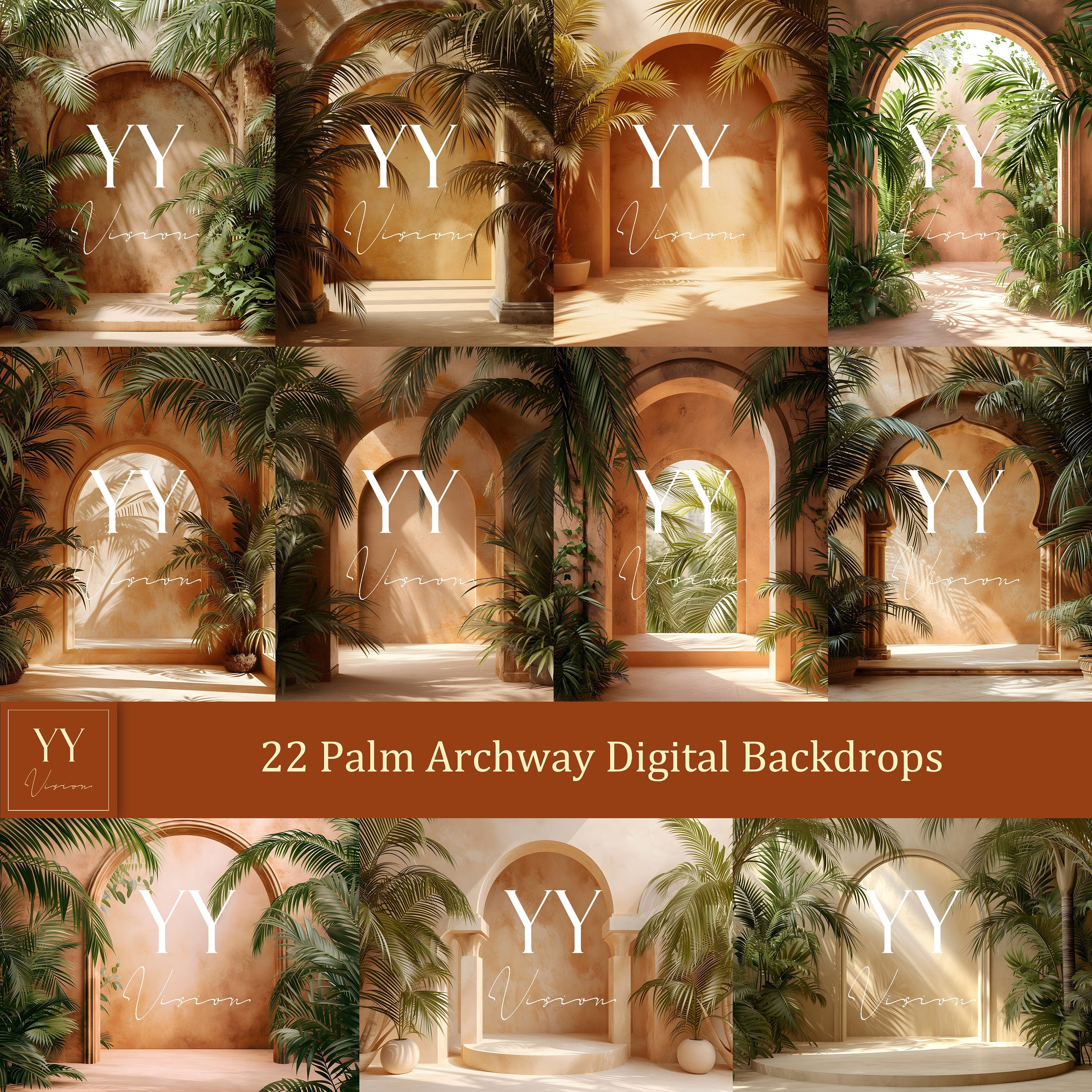 22 Palm Archway Digital Backdrops Sets for Wedding Maternity Photography Digital Backdrop Photoshop Background